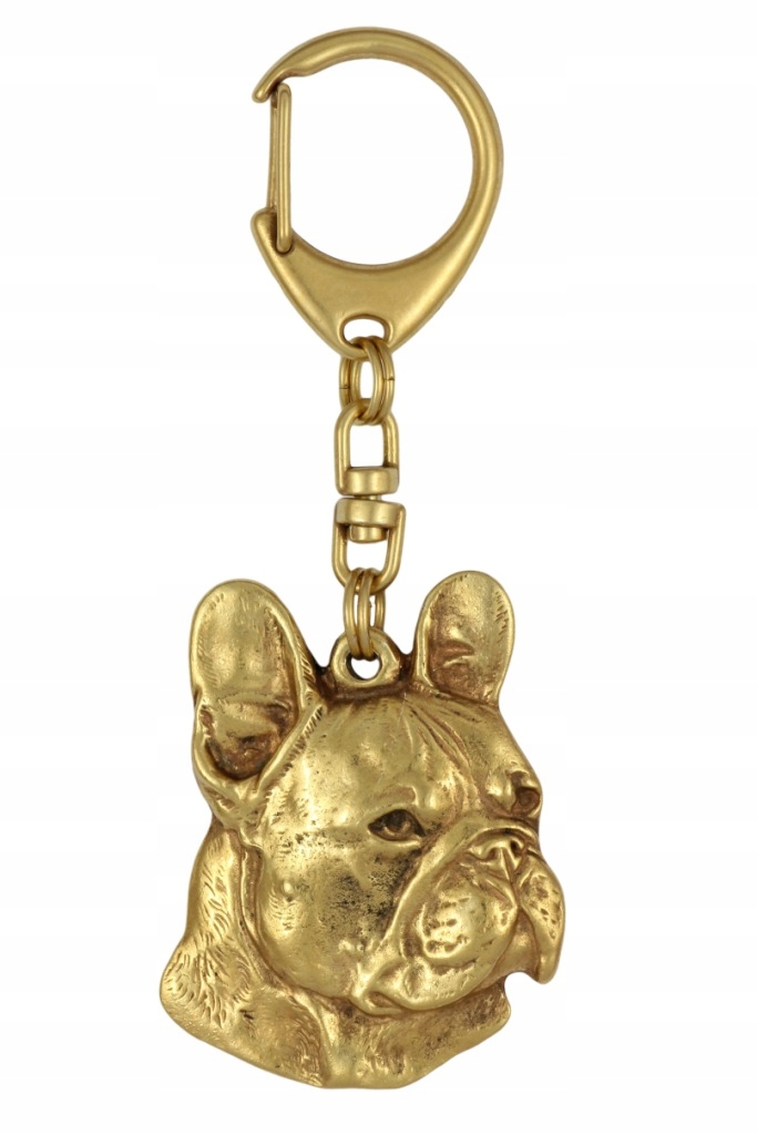 Francouzský buldoček s pozlaceným přívěsek na klíče se psem, exkluzivní přívěsek na klíče
