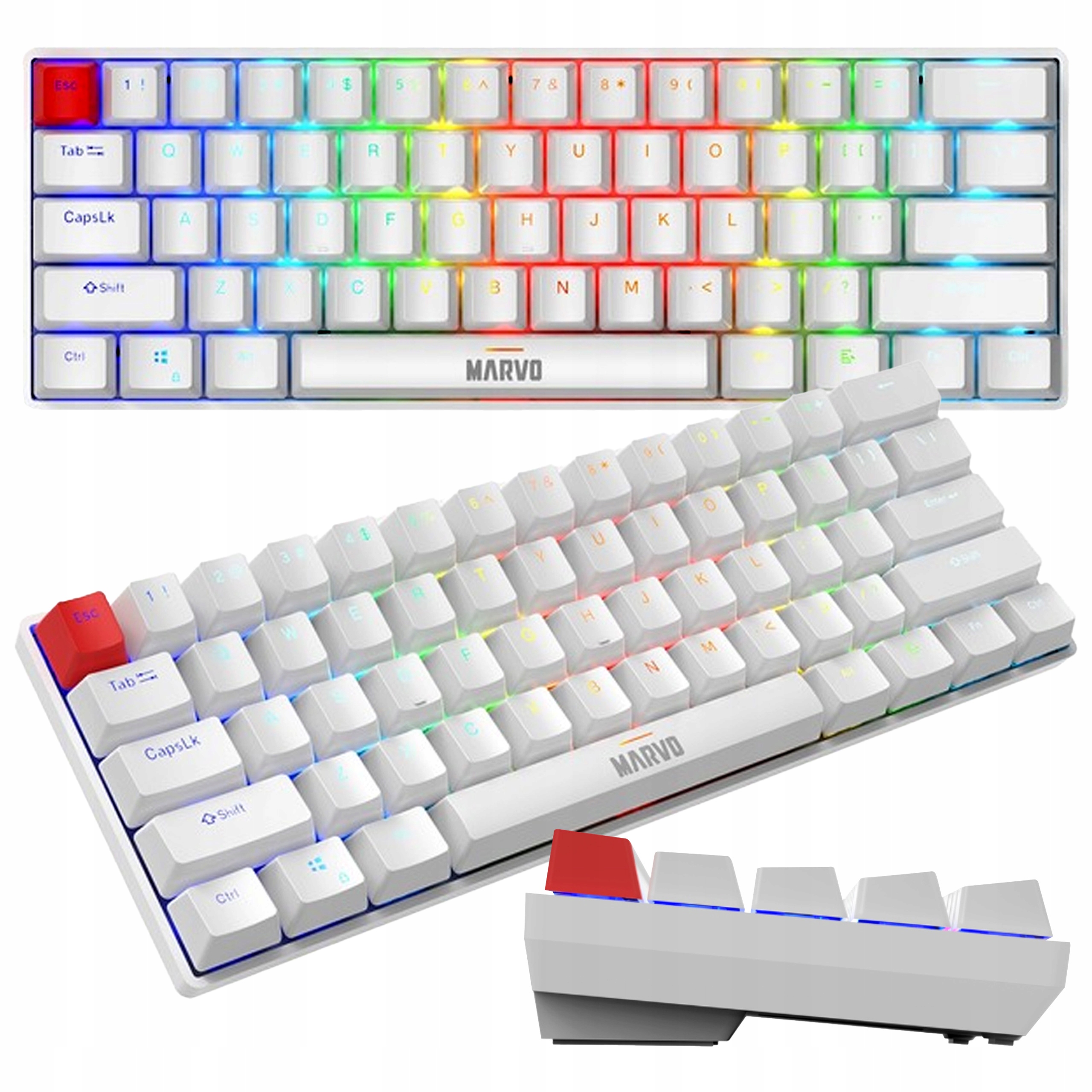 Klawiatura mechaniczna przewodowa Us Marvo Saber 61 biała Rgb gamingowa Usb