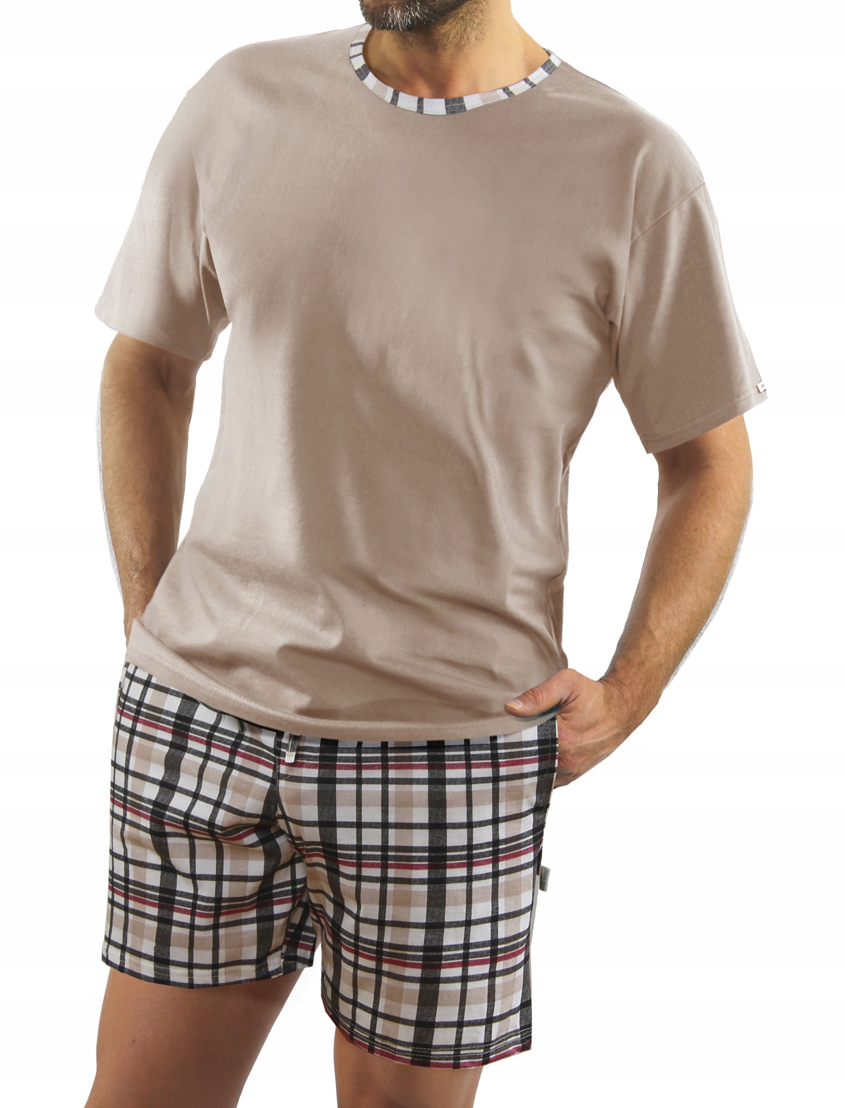 Sesto Senso Bavlněné pánské pyžamo s krátkým rukávem 4XL Hnědé