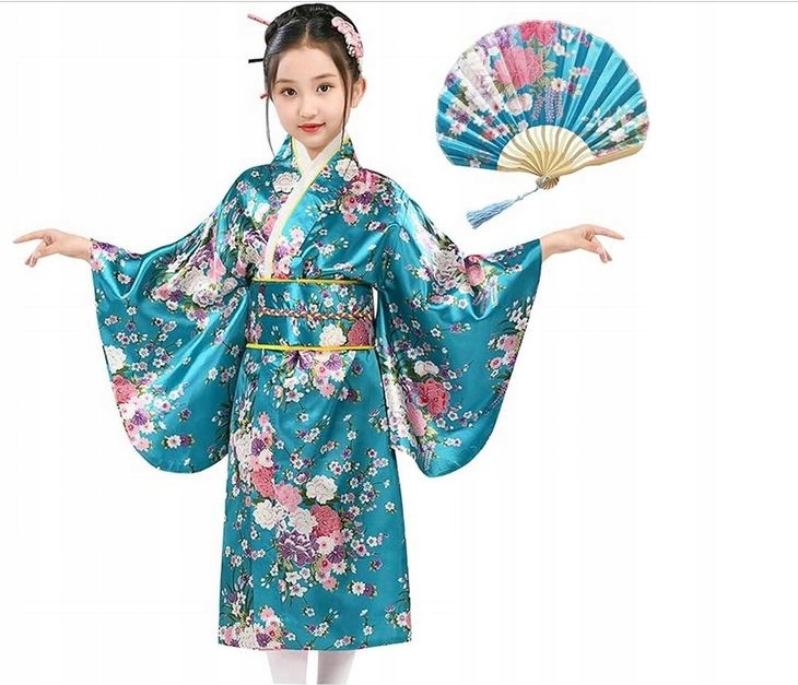 Japońskie Kimono Dla Dziewczynki Szata Yukata Tradycyjny Styl roz 140 6015