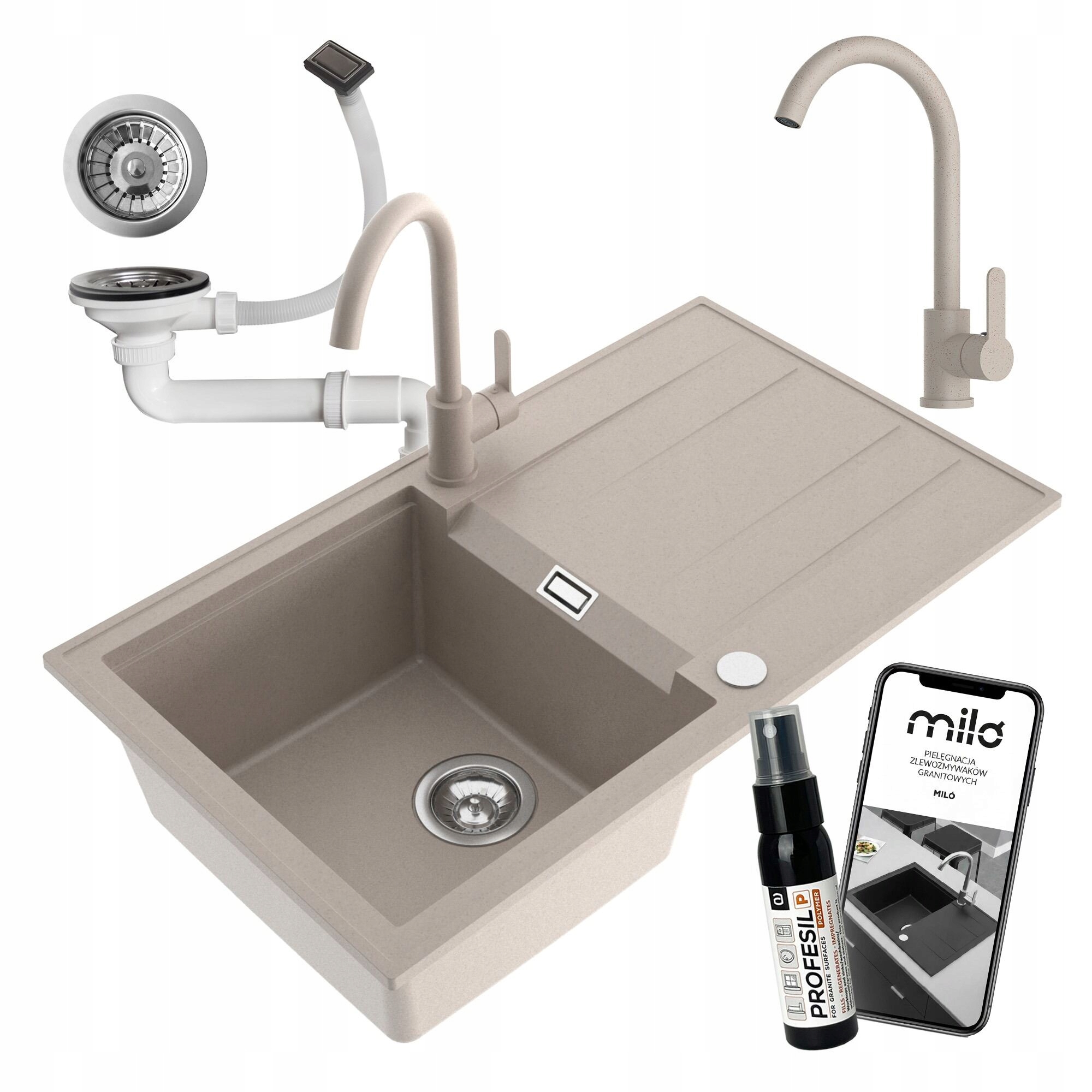 Drezový Kuchynský Drez Granitový Jednokomorový Avangard Batéria Sifón