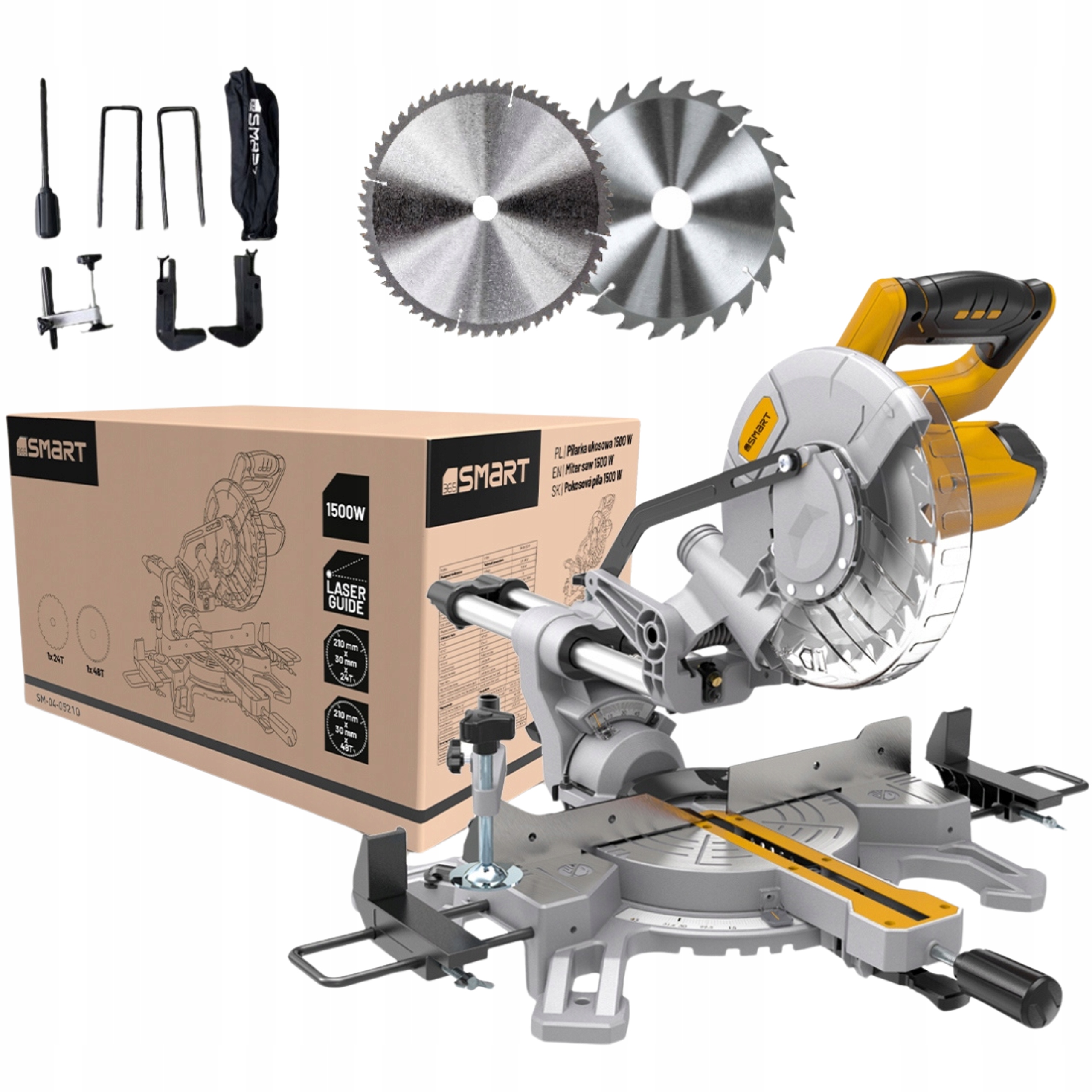 Piła ukośnica pilarka z posuwem i laserem 1500W + 2 x tarcza 210mm SMART365