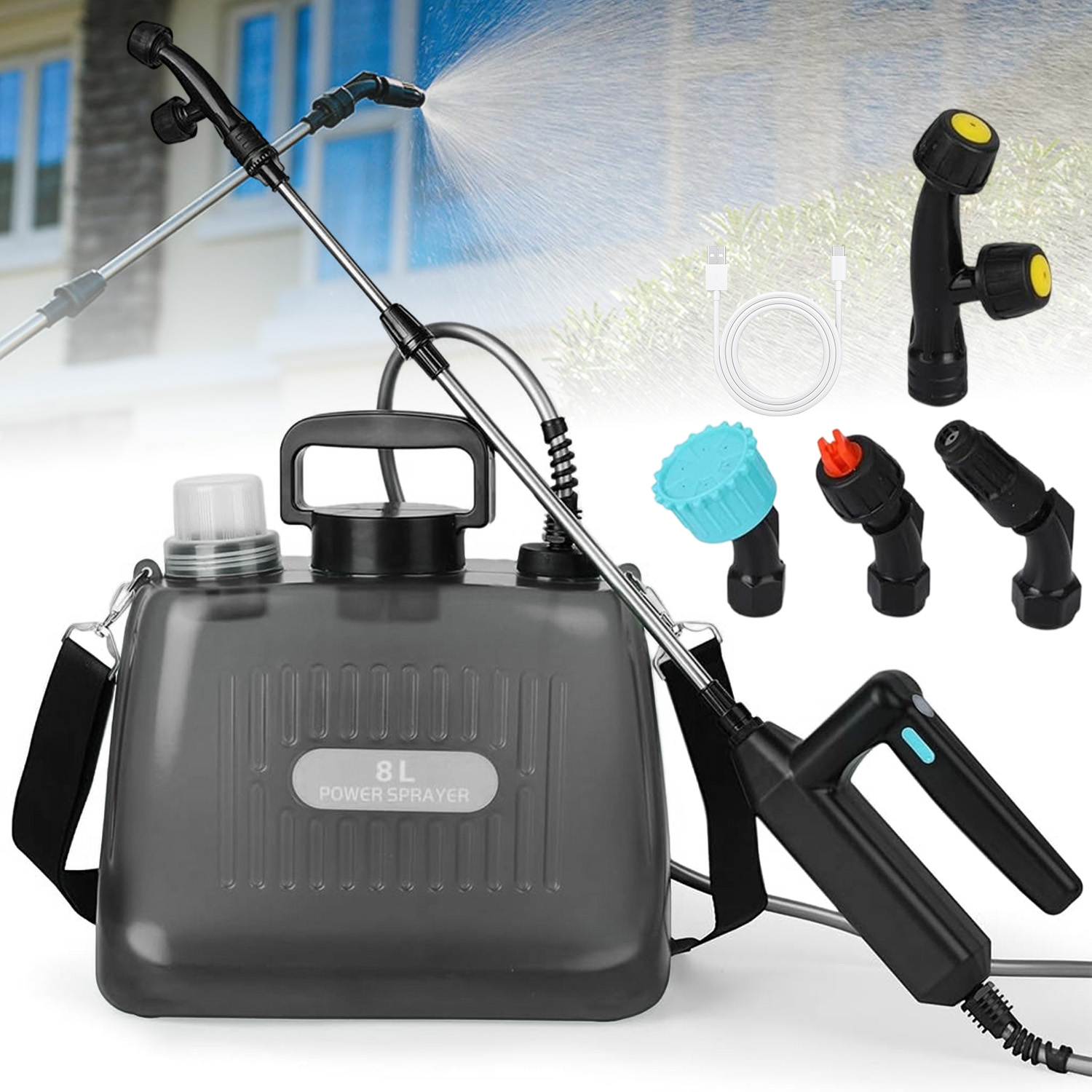 Elektrický Zádový Postřikovač 8 L, Samonasávací Pumpa Se 4 Tryskami