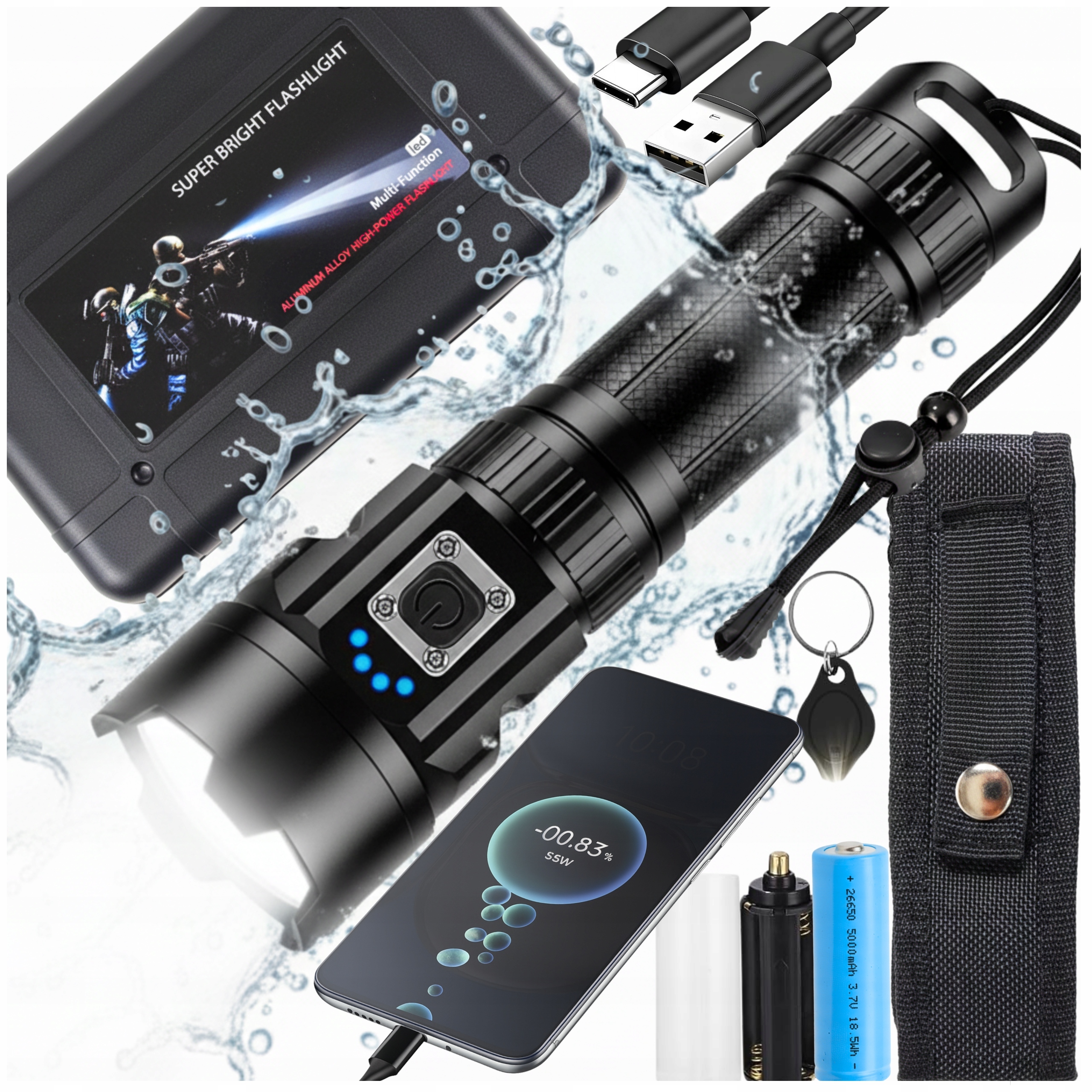 Mocna Latarka Led Taktyczna Survivalowa Akumulatorowa Dla Chłopaka