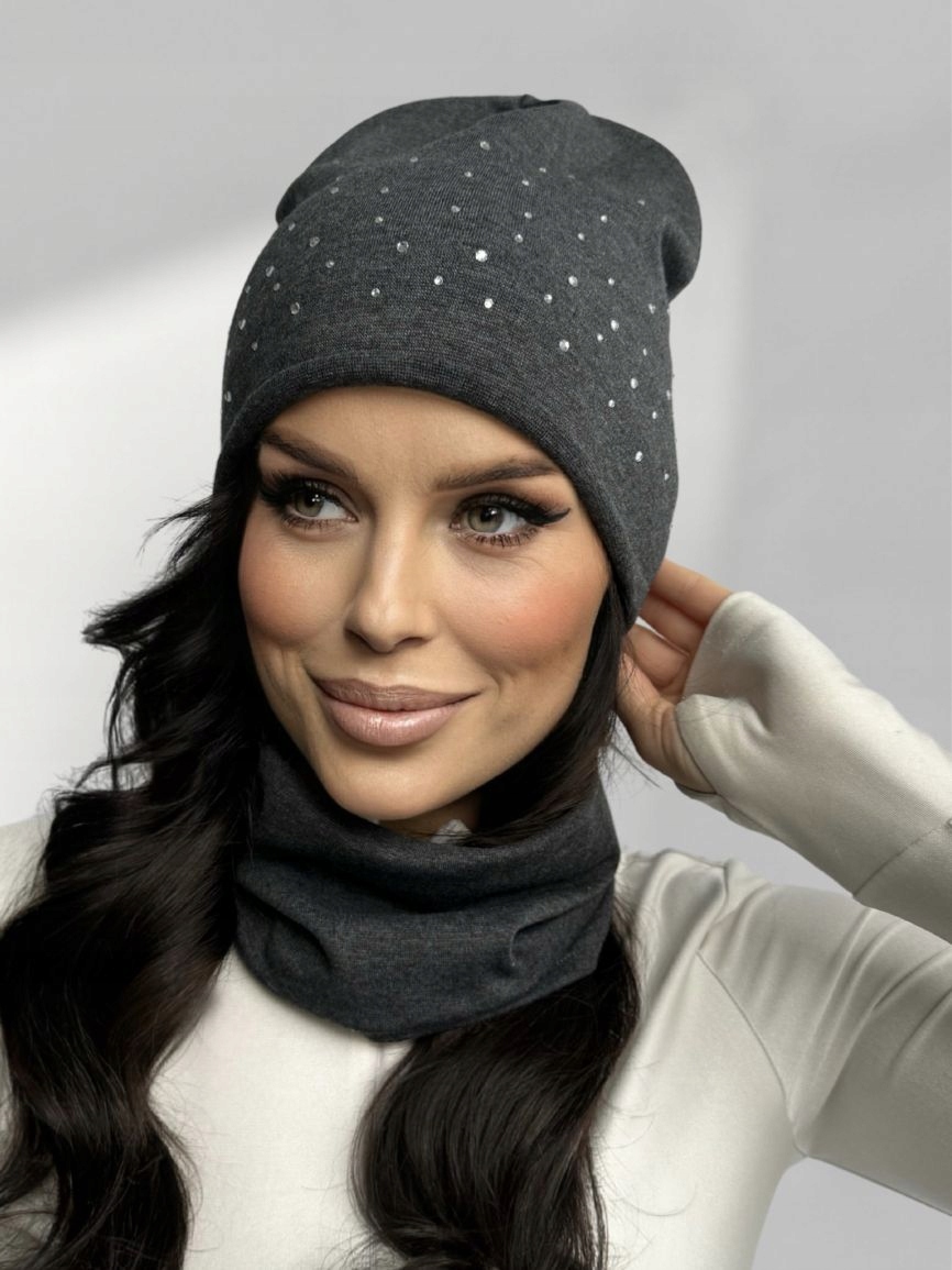 KOMPLET DAMSKI CZAPKA KOMIN WIOSNA JESIEŃ CIENKI LEKKI WYGODNY SPORT GRAFIT Marka inna