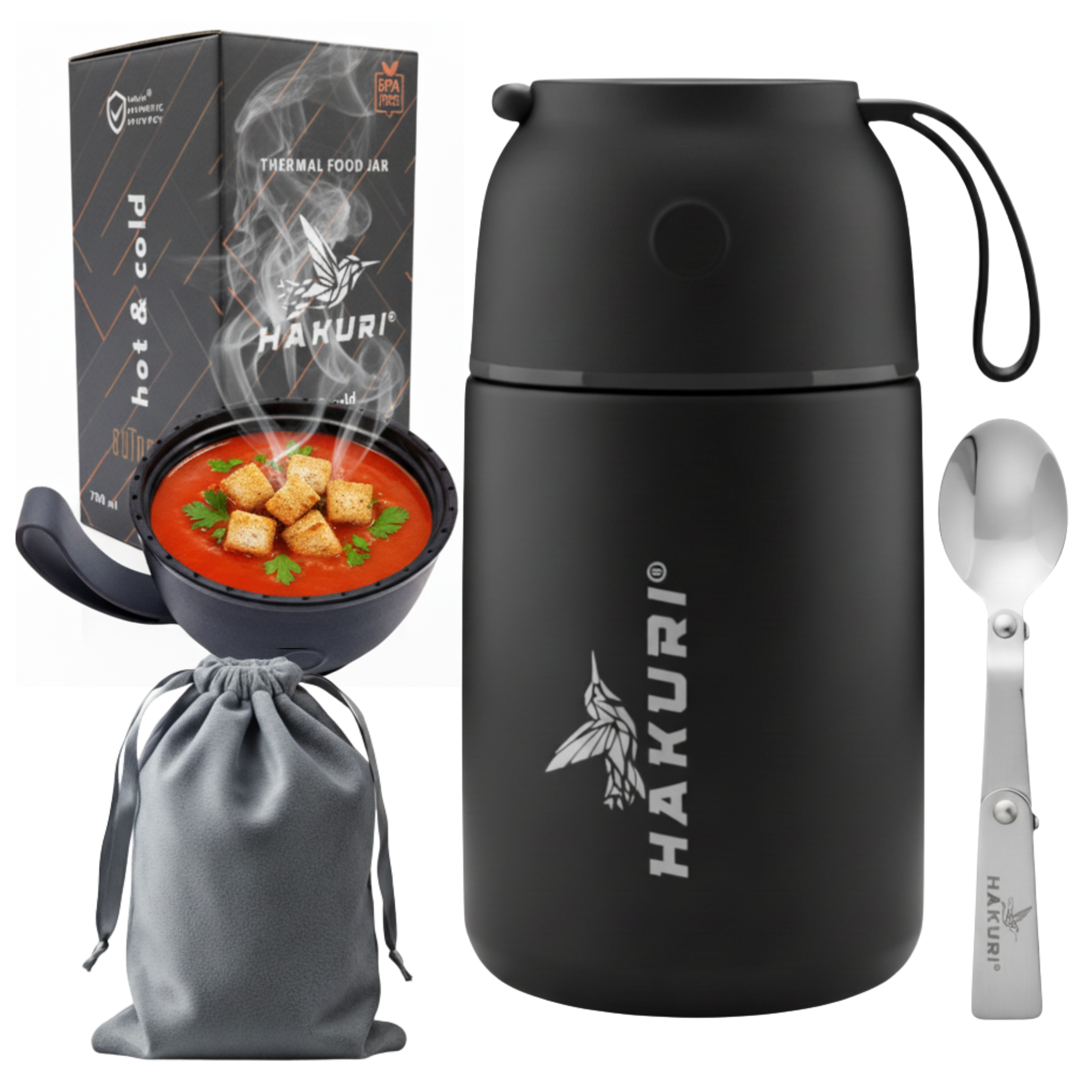 Termoska na jídlo, termický na polévku, turistický Premium 700ml Outdoor Sada