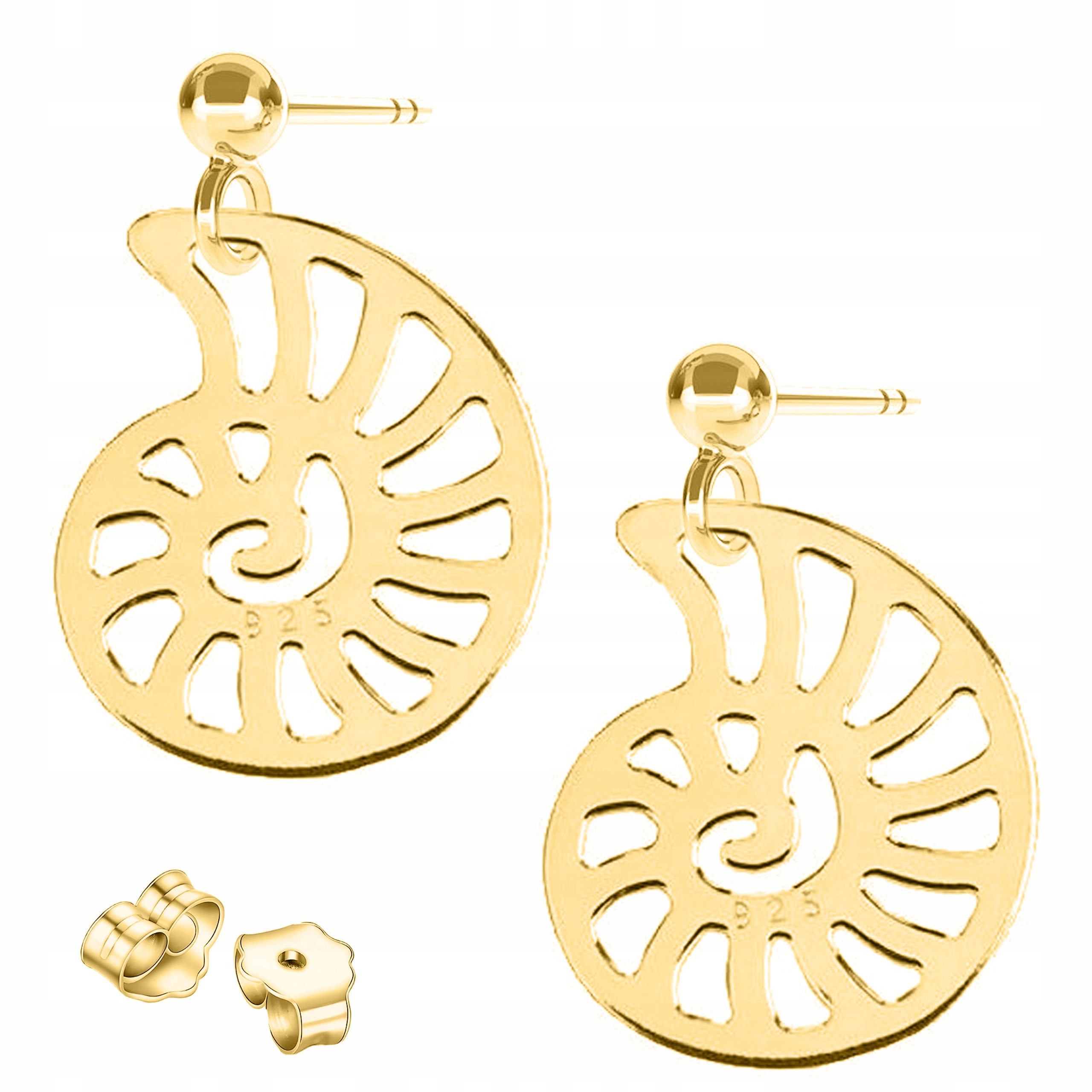 Zlaté Náušnice s mušlemi Moře Mušle Stříbro 925