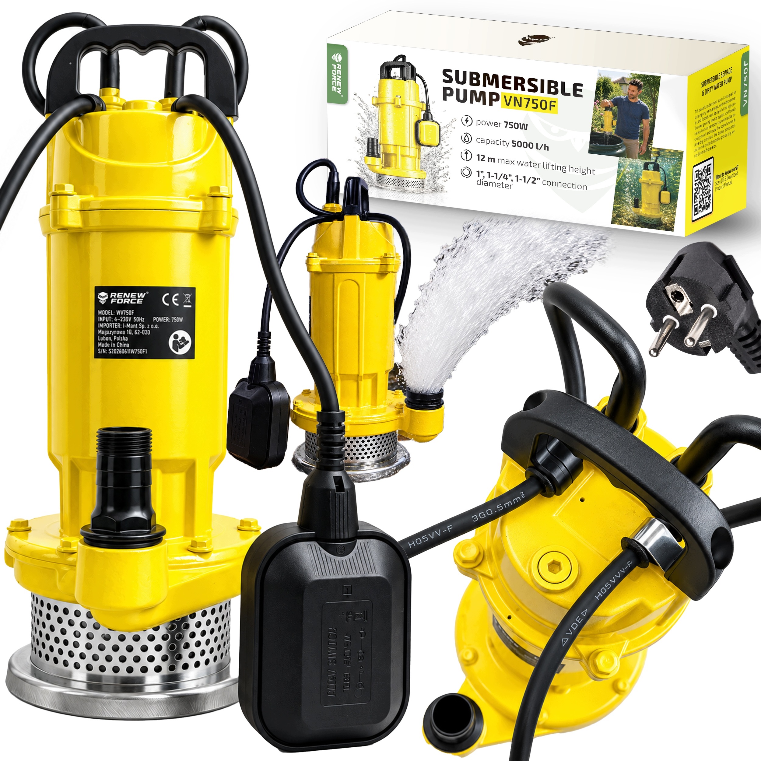 Ponorné Čerpadlo Do Septiku Čisté Špinavé Vody 750 W Plovák 12 M Sítko
