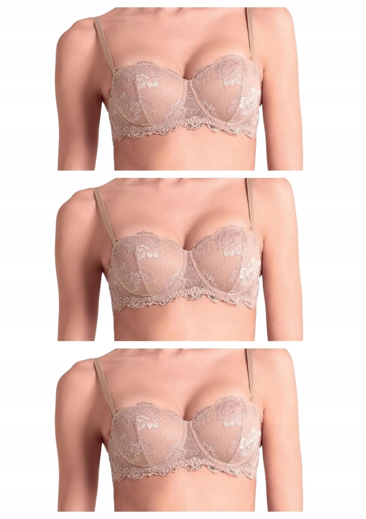 Lormar Deluxe 105L podprsenka balkonetka krajková 3 ks pudrová růžová S