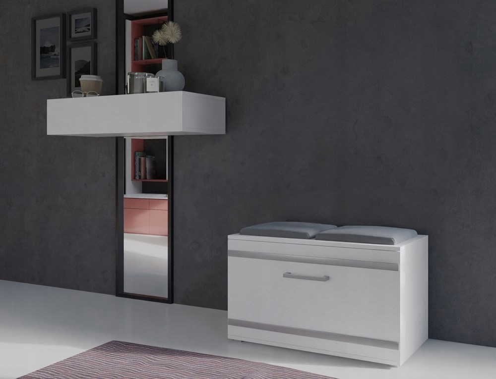 SZAFKA NA BUTY Z SIEDZISKIEM REGAŁ NA OBUWIE KOMODA MEBLE BIEL MAT 85 cm Kolor frontów biały