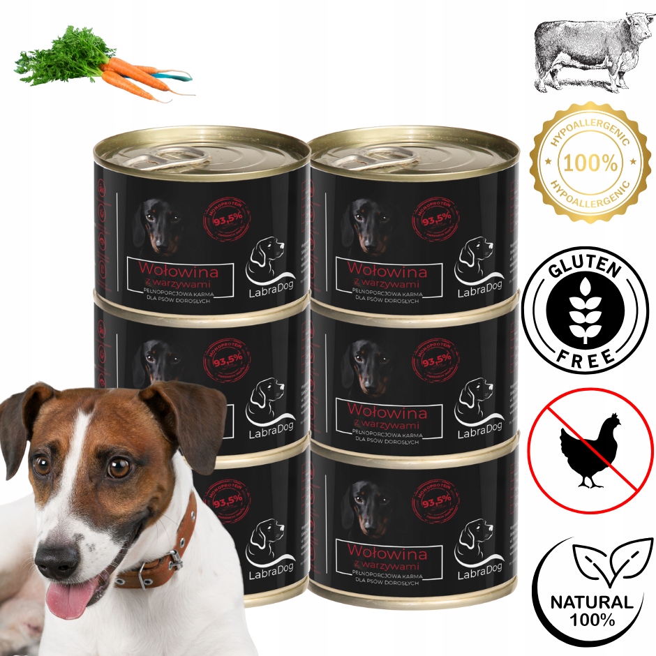 Levně LabraDog Superfood 93,5% hovězí maso s mrkví bez obilovin a kuřecího masa 6x410g