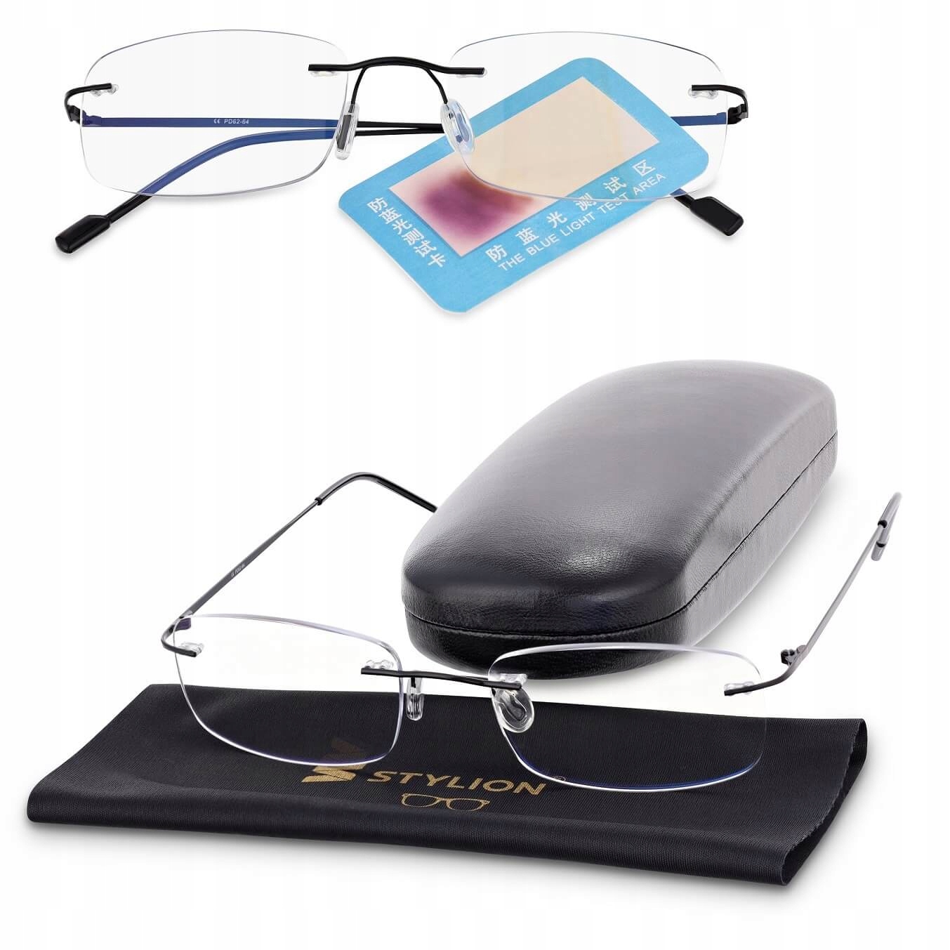 BEZRAMKOWE Okulary moc +1.50 do KOMPUTERA Blue Light ANTYREFLEX UV Patentki