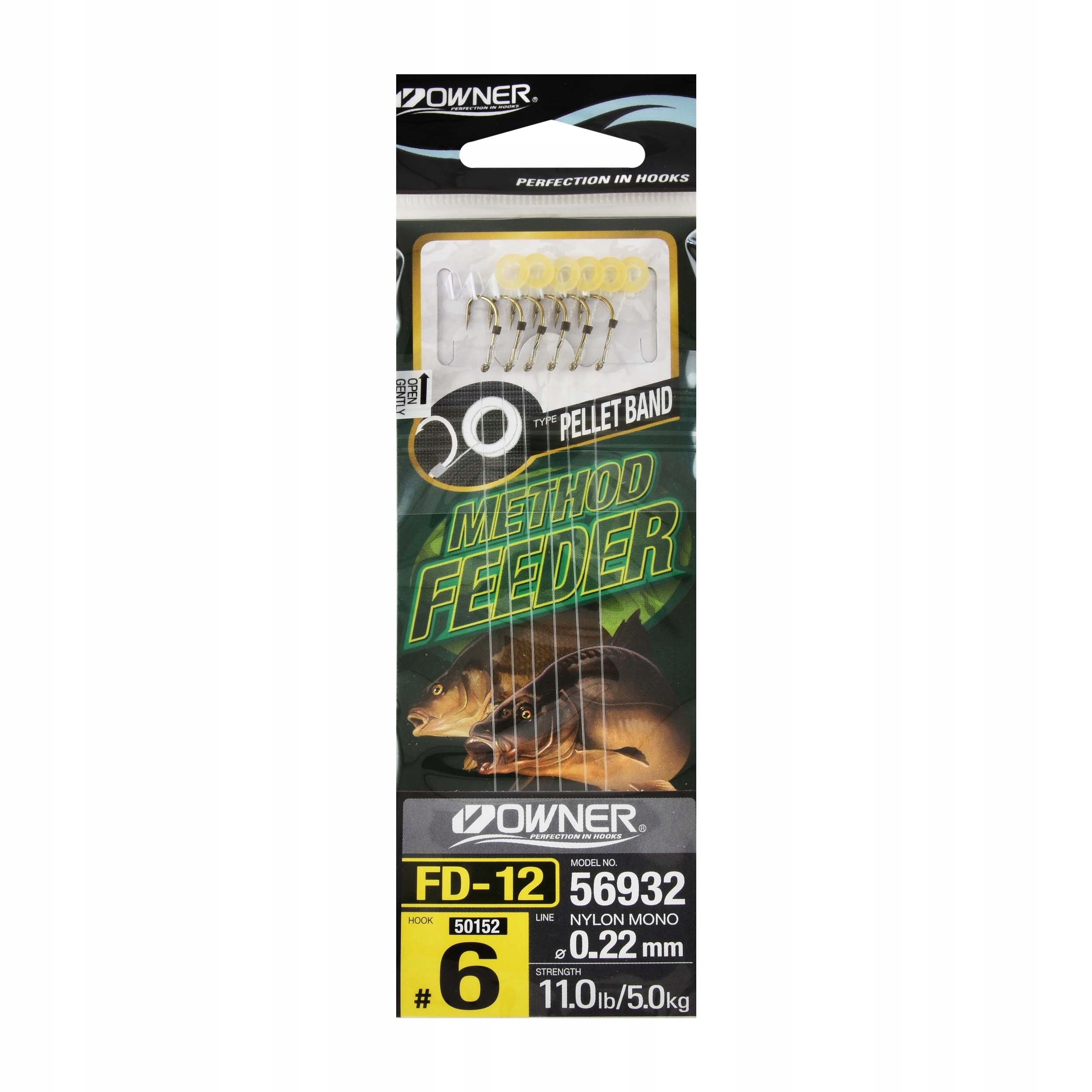 Haczyki Owner FD12 rozm.#6 z przyponami 10cm 5kg 6szt. do Method Feeder