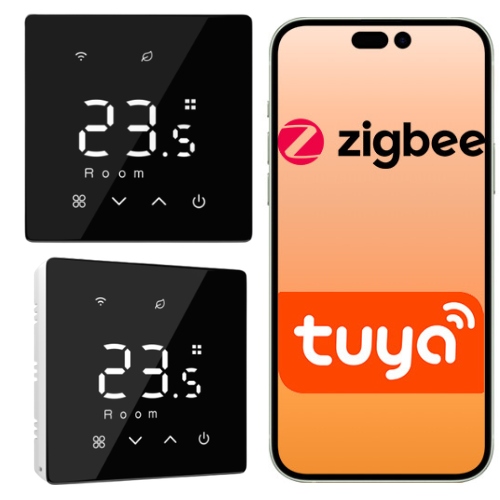 Bateriový termostat Tuya ZigBee pokojový regulátor černý pro kotle a kamna