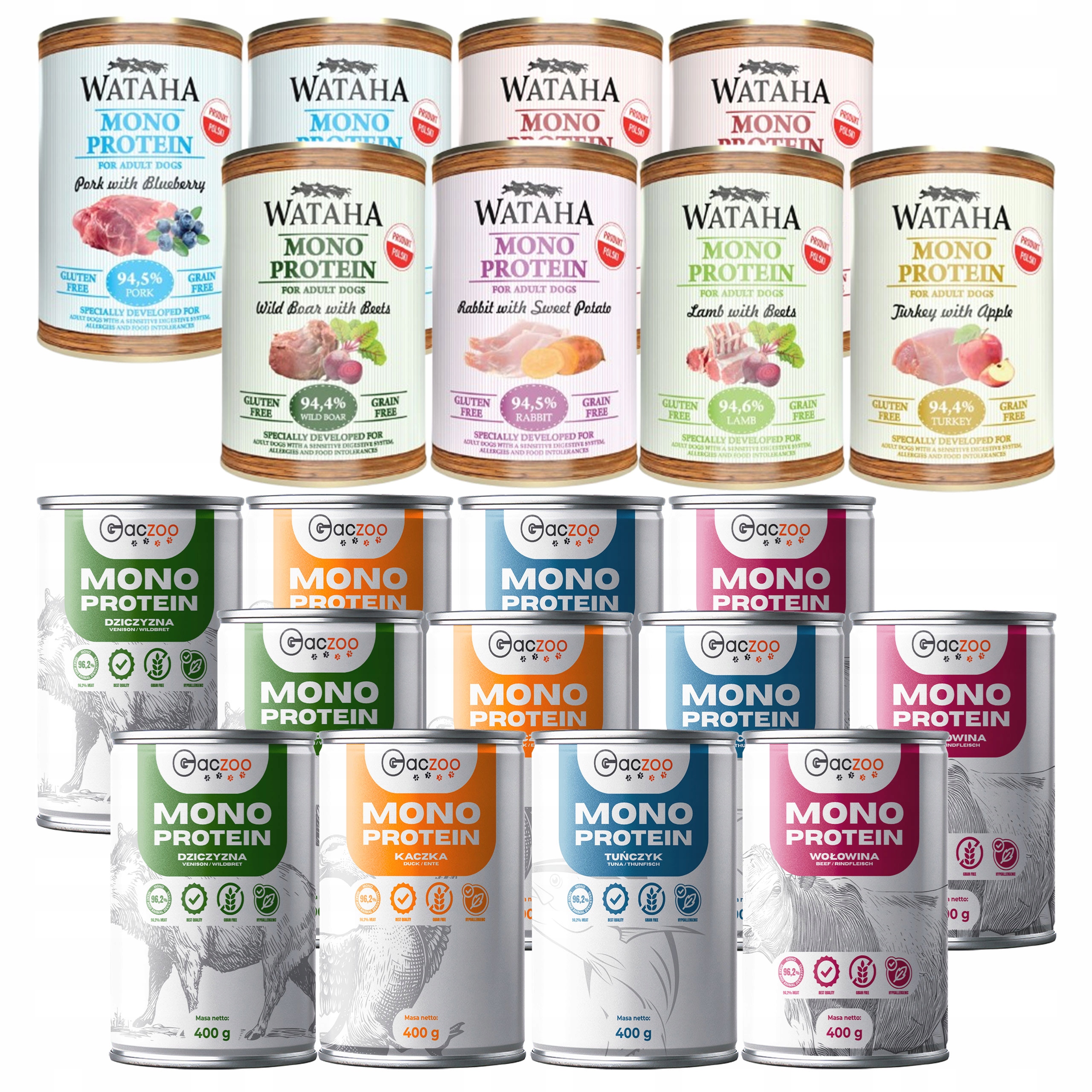 Wataha Gaczoo Mono Protein Adult krmivo pro psy Mix chutí 20 x 400 g