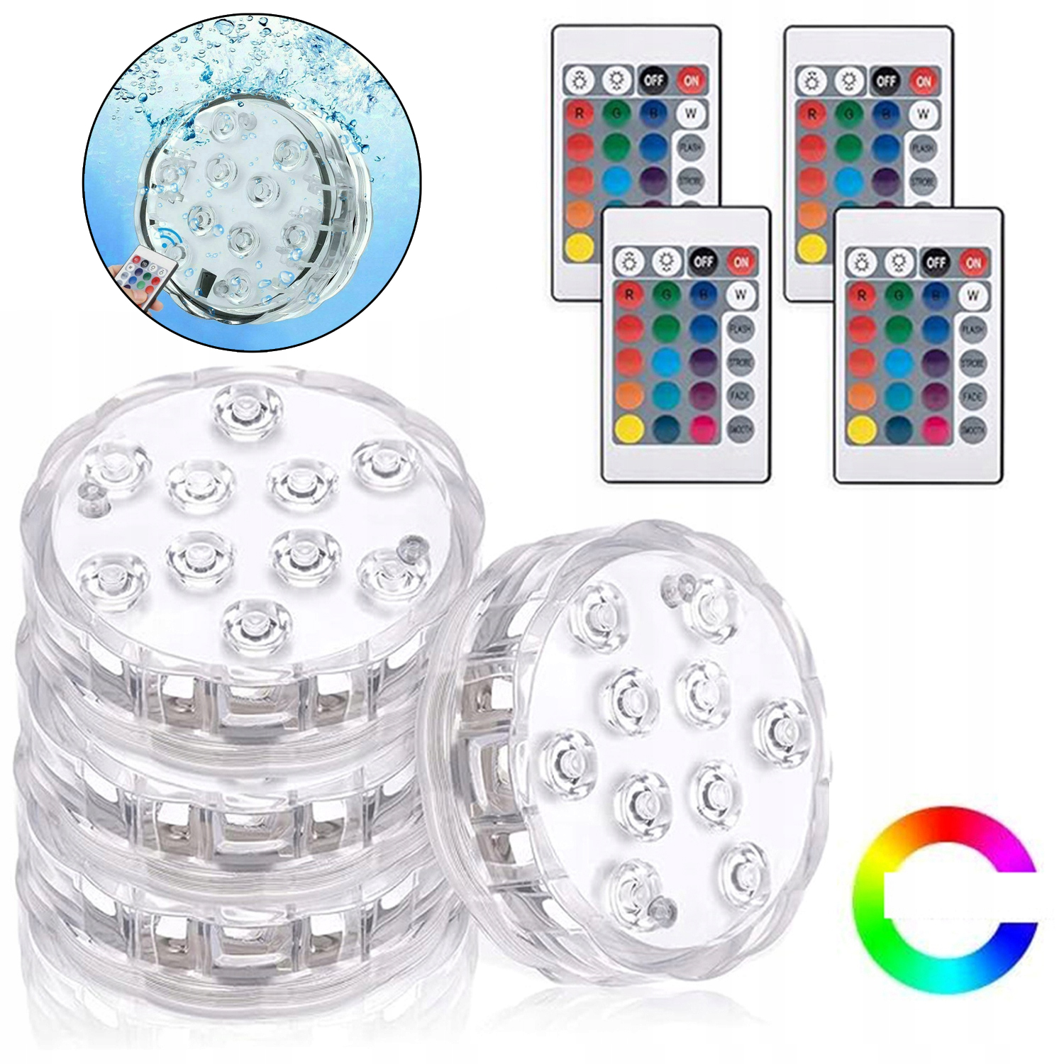 4KS Rgb Led Bazénová Lampa Bazén S Dálkovým Ovládáním
