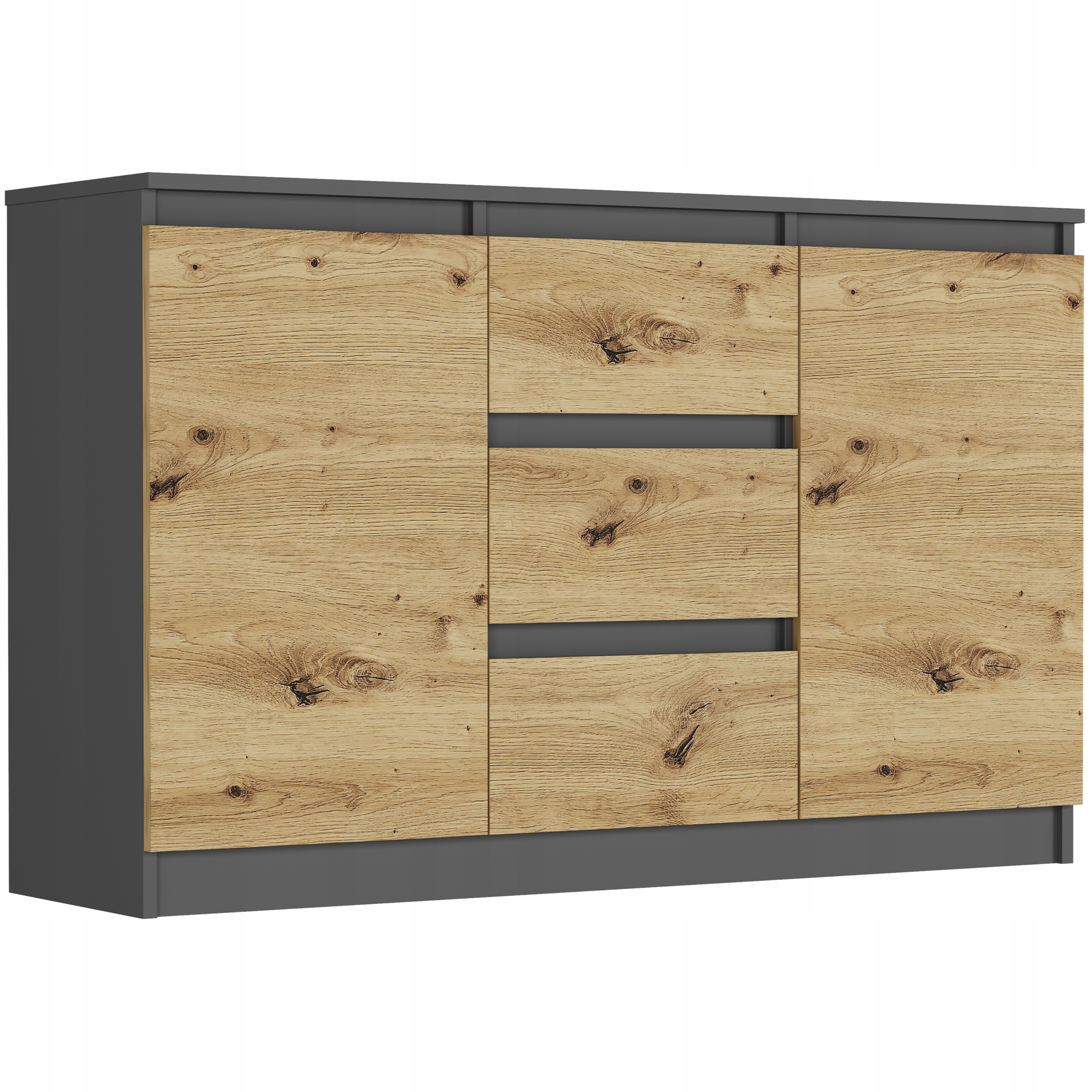 Komoda skříňka do obývacího pokoje do ložnice velká 3 zásuvky antracit mix artisan 120