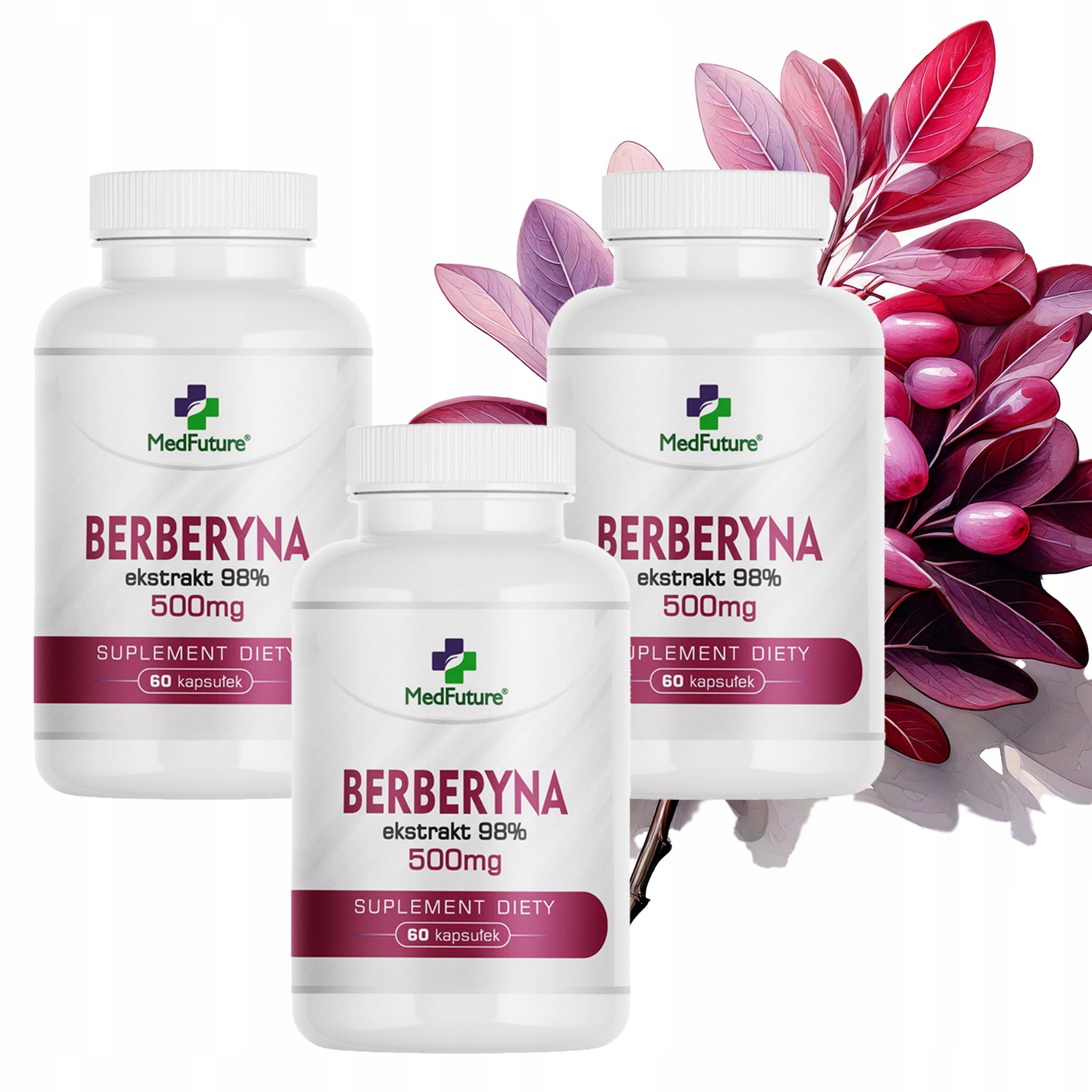 Berberyna Hcl 98% ekstrakt 500 mg Czysta 180 kapsułek Zestaw