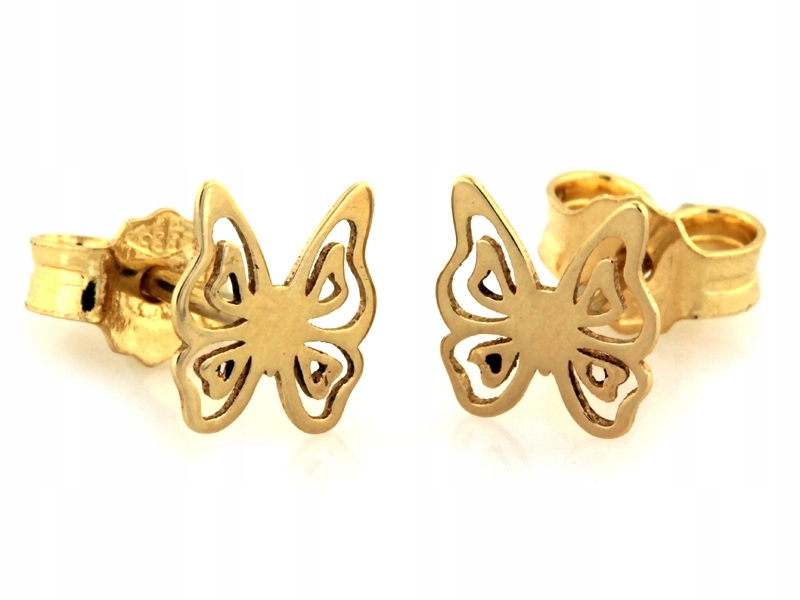 Náušnice zlaté 585, prolamované motýlky, tyčinka, váha 0.66 g dárek pro ženy