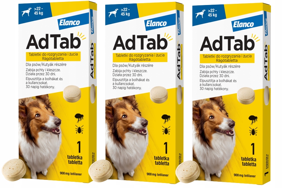 Adtab Tabletki Psa Pchły Kleszcze 90 dni 22-45kg