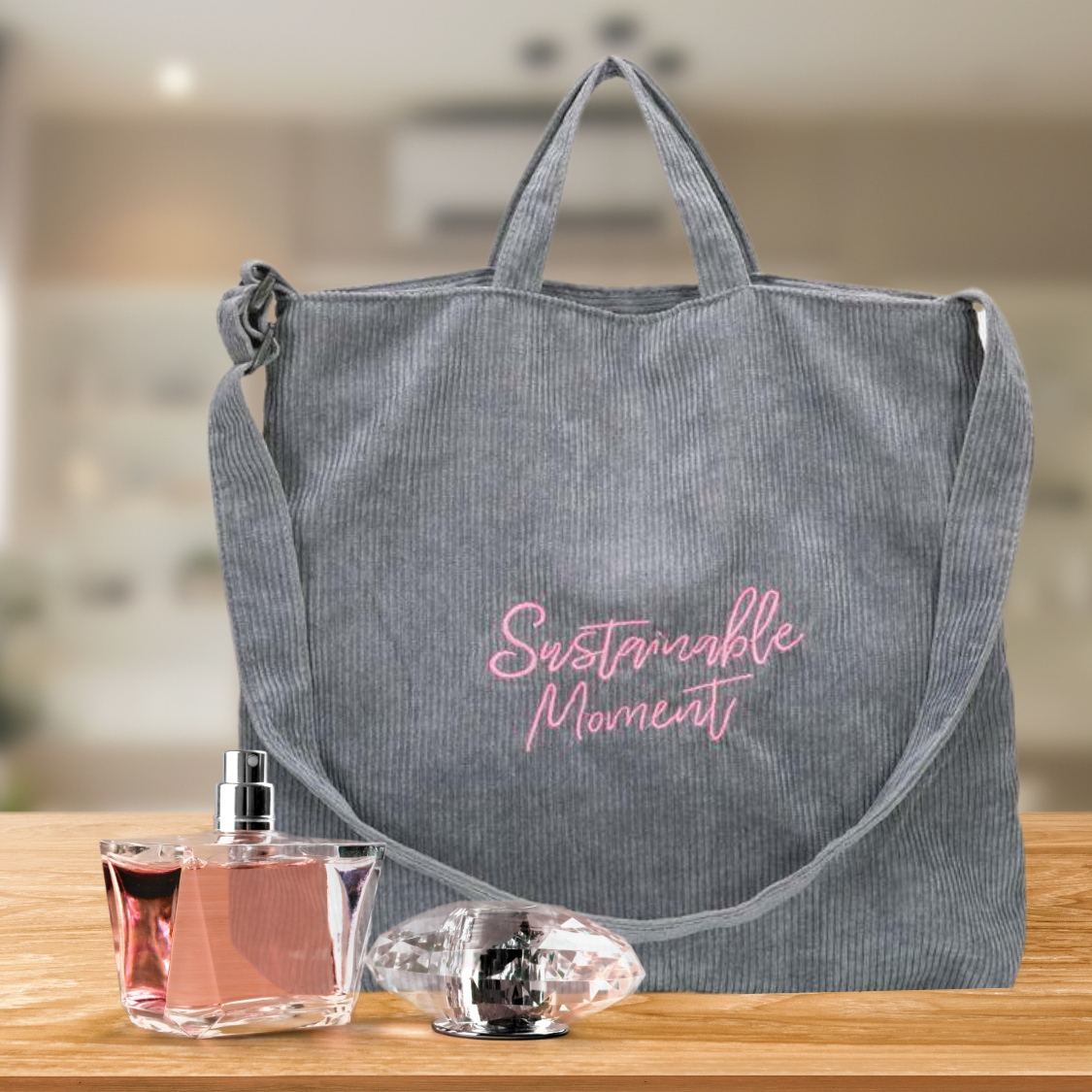 TORBA NA RAMIĘ NA ZAKUPY SHOPPER ZAKUPOWA SZTRUKS LEKKA DUŻA NA MIASTO EKO Wysokość 37 cm