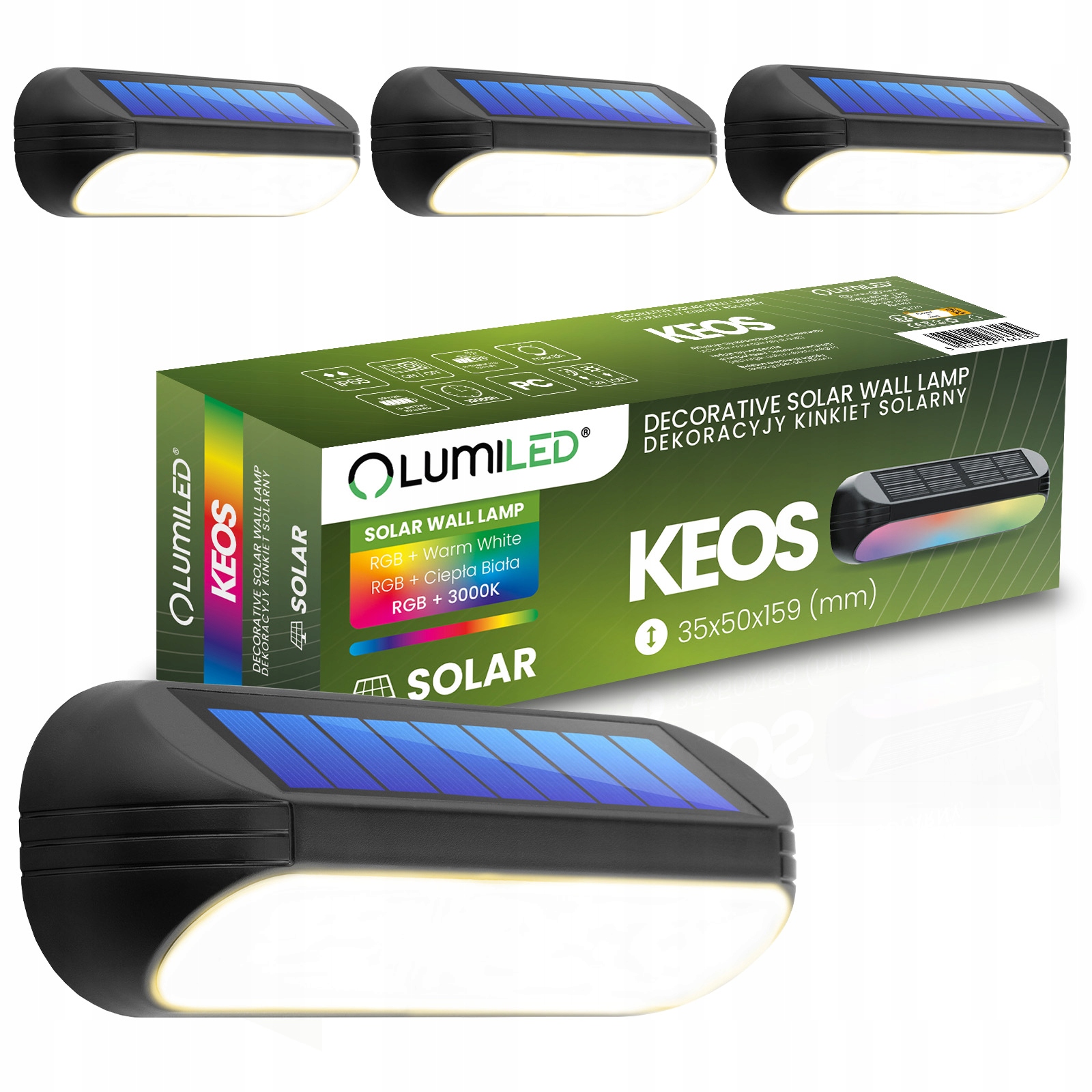 4x Lampa Elewacyjna Solarna Oprawa Zewnętrzna Ogrodowa Kinkiet Led Rgbw