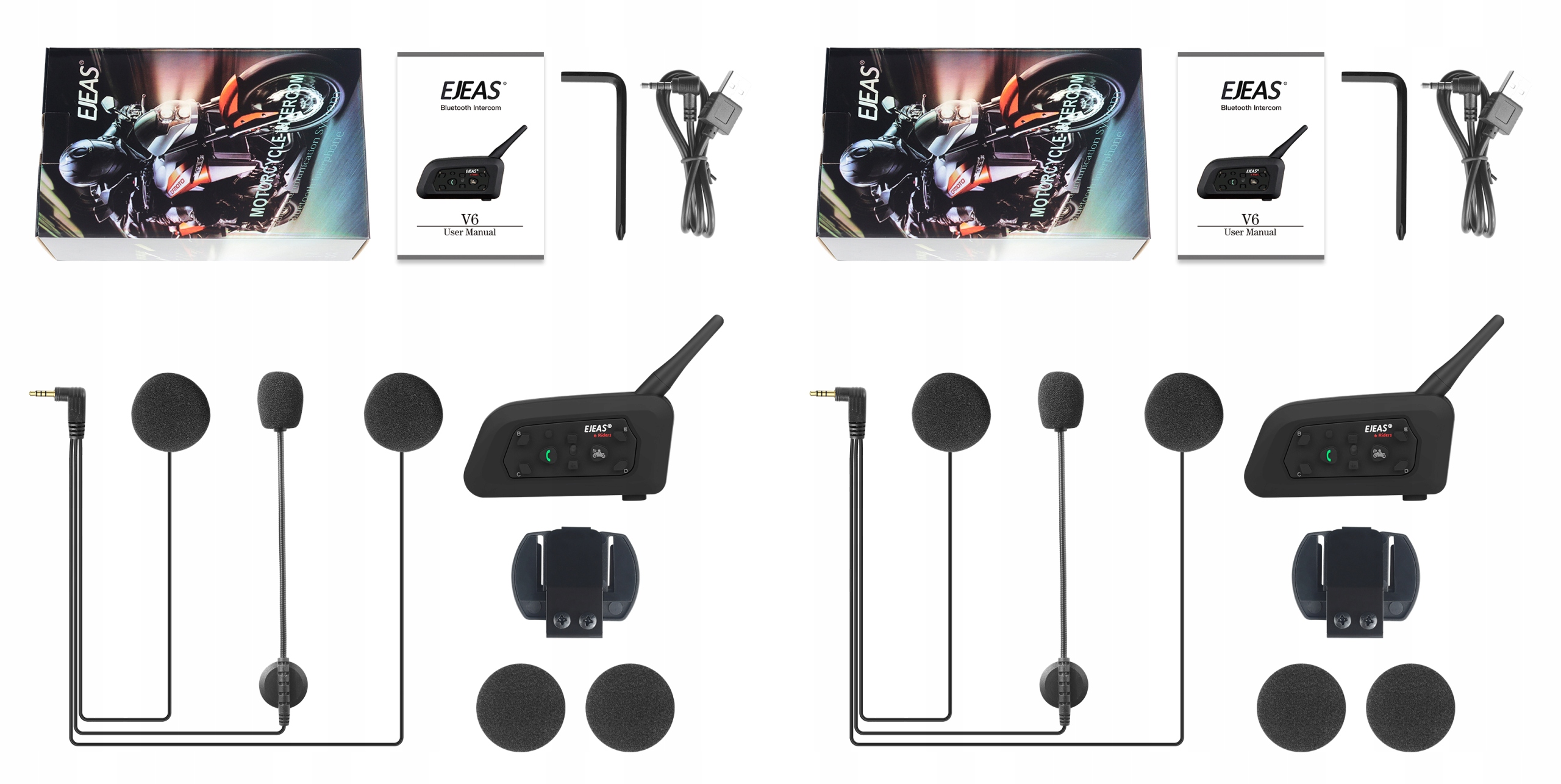 2x INTERKOM INTERCOM MOTOCYKLOWY EJEAS V6 PRO BT5 Czas ładowania 2.5 h