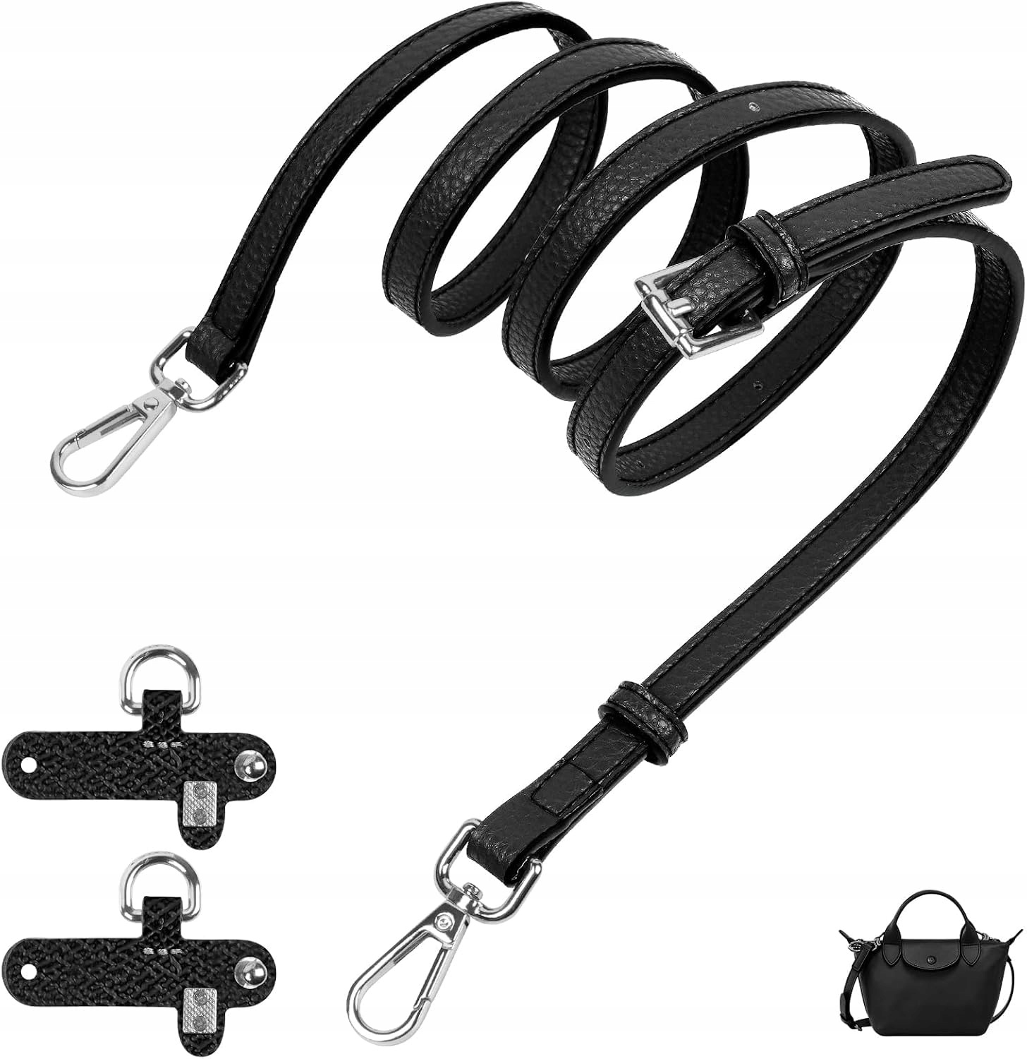 Pasek Do Torebki Regulowany Sztuczna Skora Czarny Mini 94-120 CM