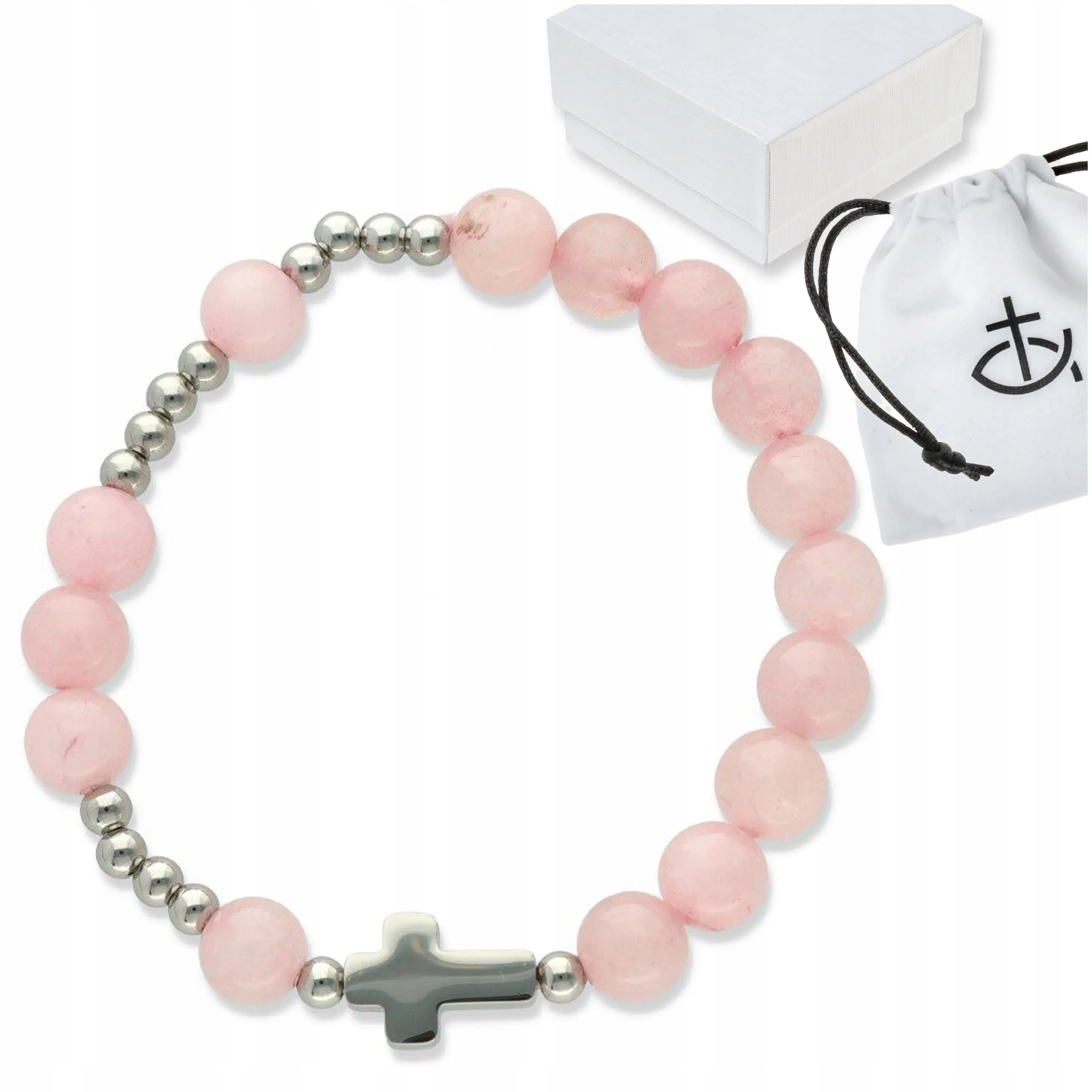 Růženec Náramek na ruku z Růžového Jadeitu Elegantní dárek Krabička