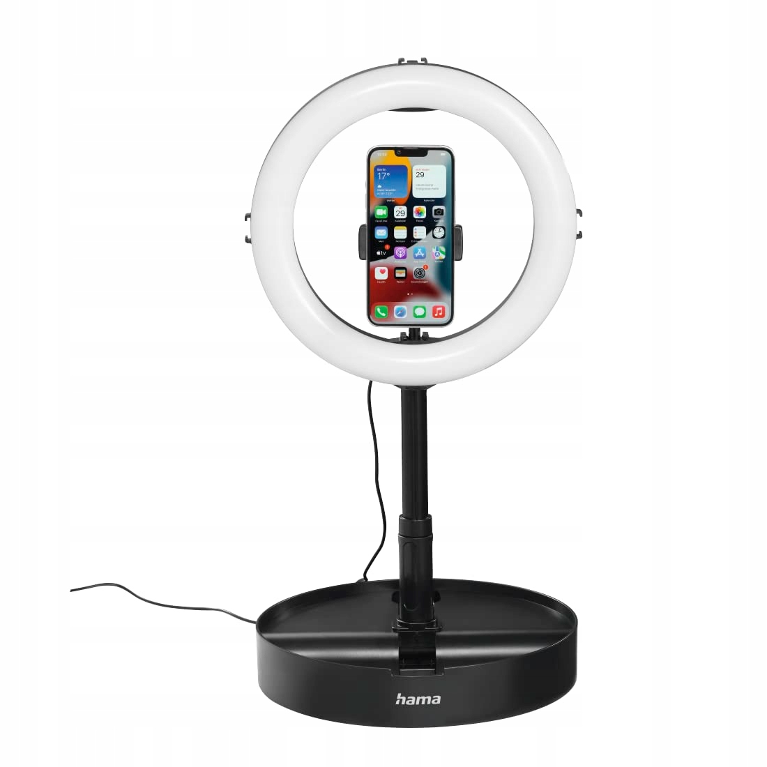 HAMA Lampa Pierścieniowa LED Z Stojakiem Na Telefon Rozkładana 26cm — miniatura 2