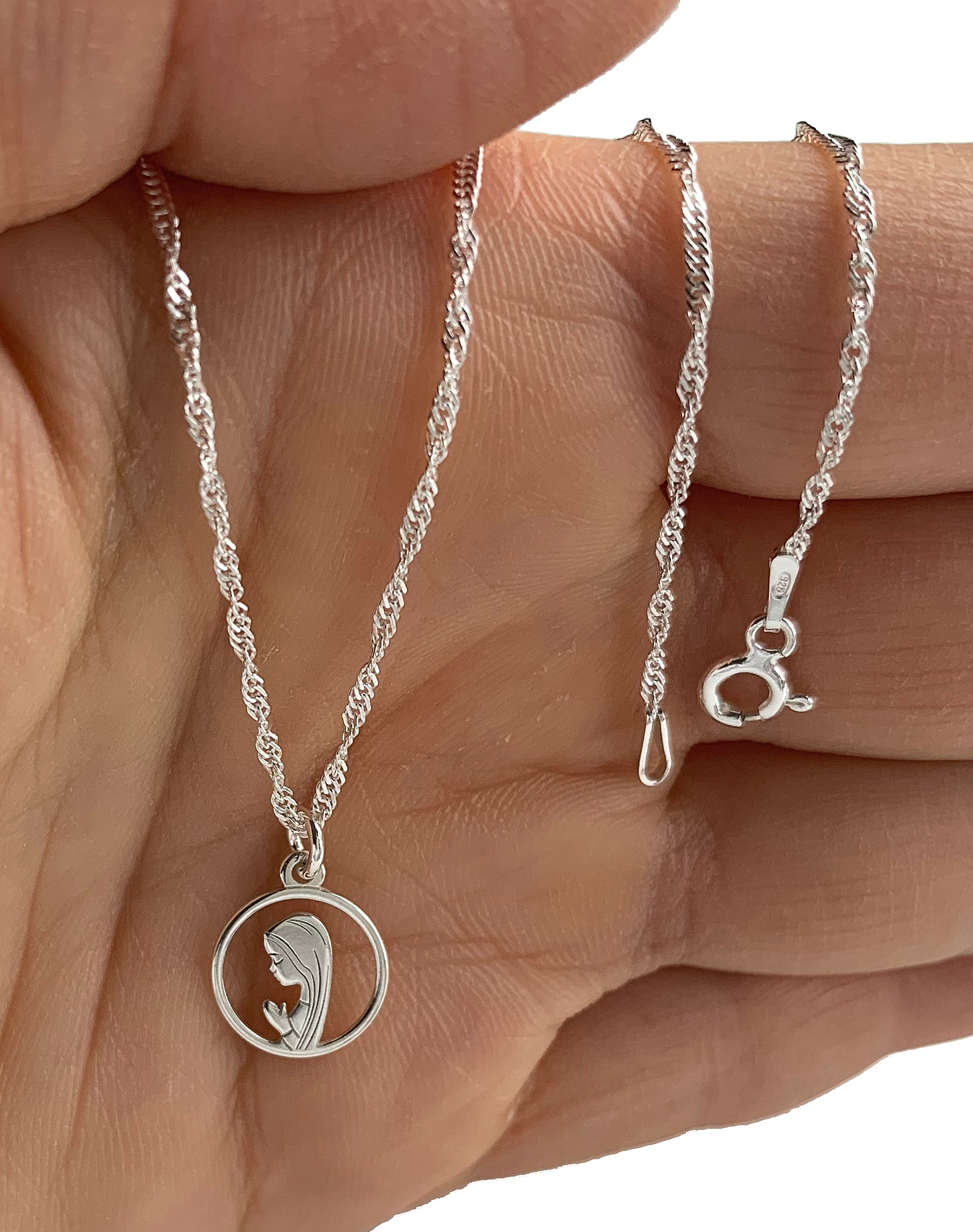 SREBRNY ŁAŃCUSZEK KOMUNIJNY i MEDALIK MATKA BOSKA 40cm NA PREZENT 925 Długość całkowita 40 cm