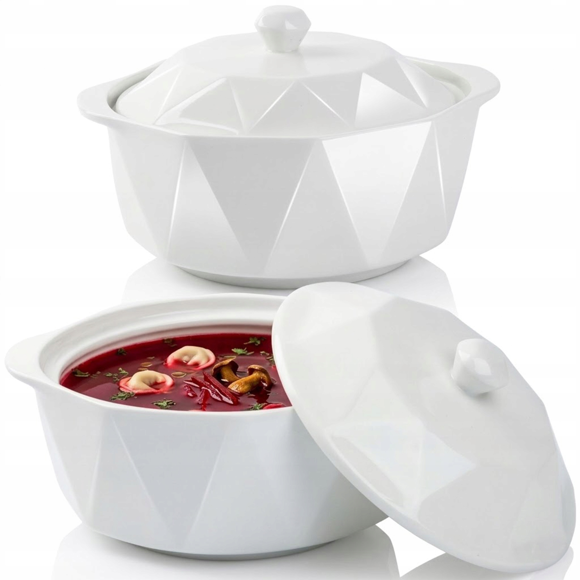 WAZA PORCELANOWA 2,4L ELEGANCKA MISA DO ZUPY ROSOŁU BIAŁA Z POKRYWKĄ ŚWIĘTA