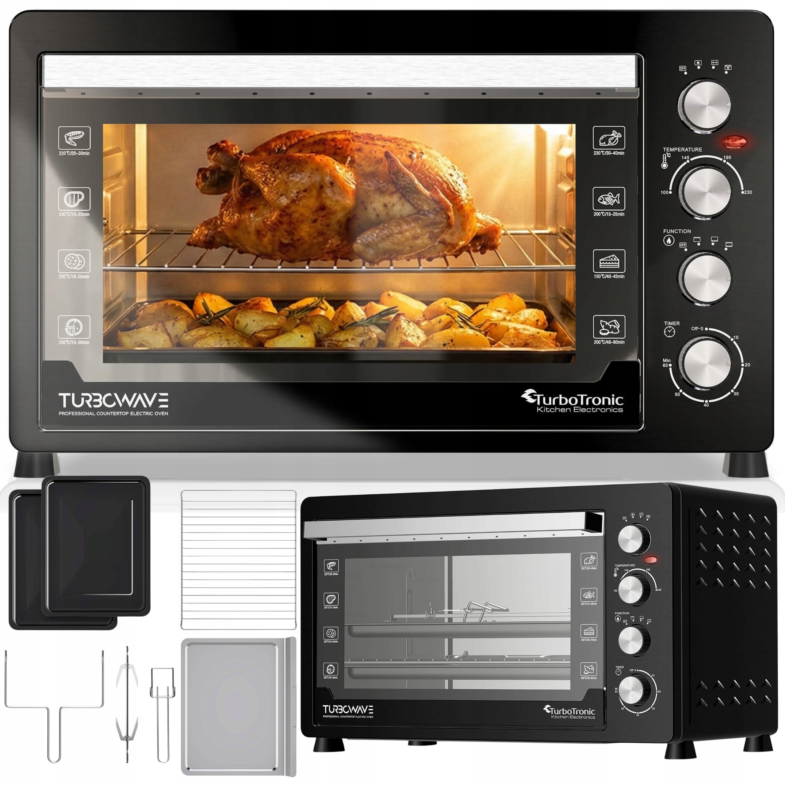 Duży Piekarnik Elektryczny Wolnostojący Termobieg+rożno+grill 2500W 60L