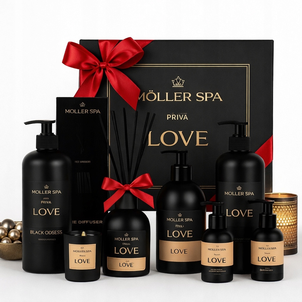 Exkluzivní sada dárkových košů svíčka vůně šampon gely difuzér