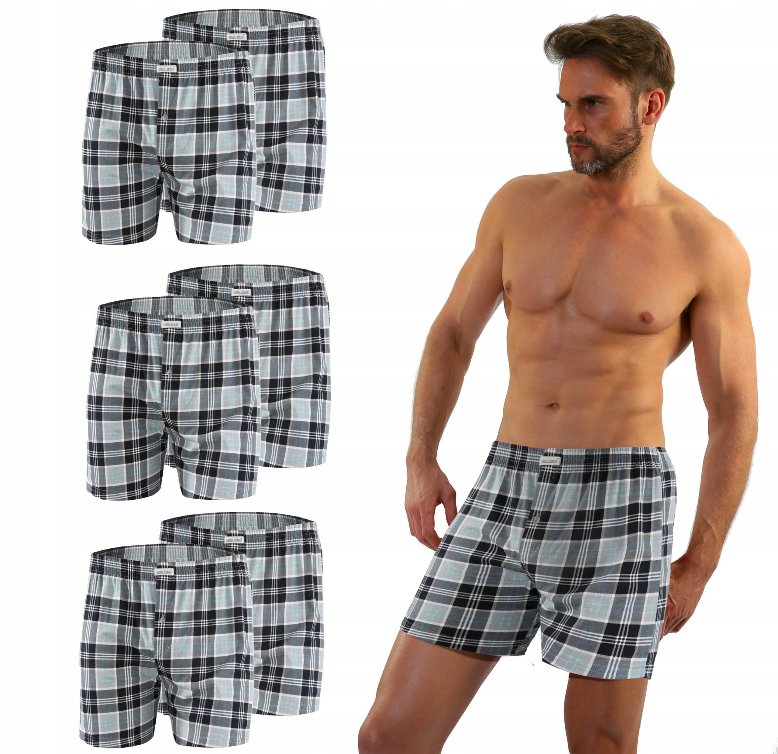 Sesto Senso 6-PAK pánské boxerky BM01 Vzor 25 volné bavlněné Mřížka 4XL