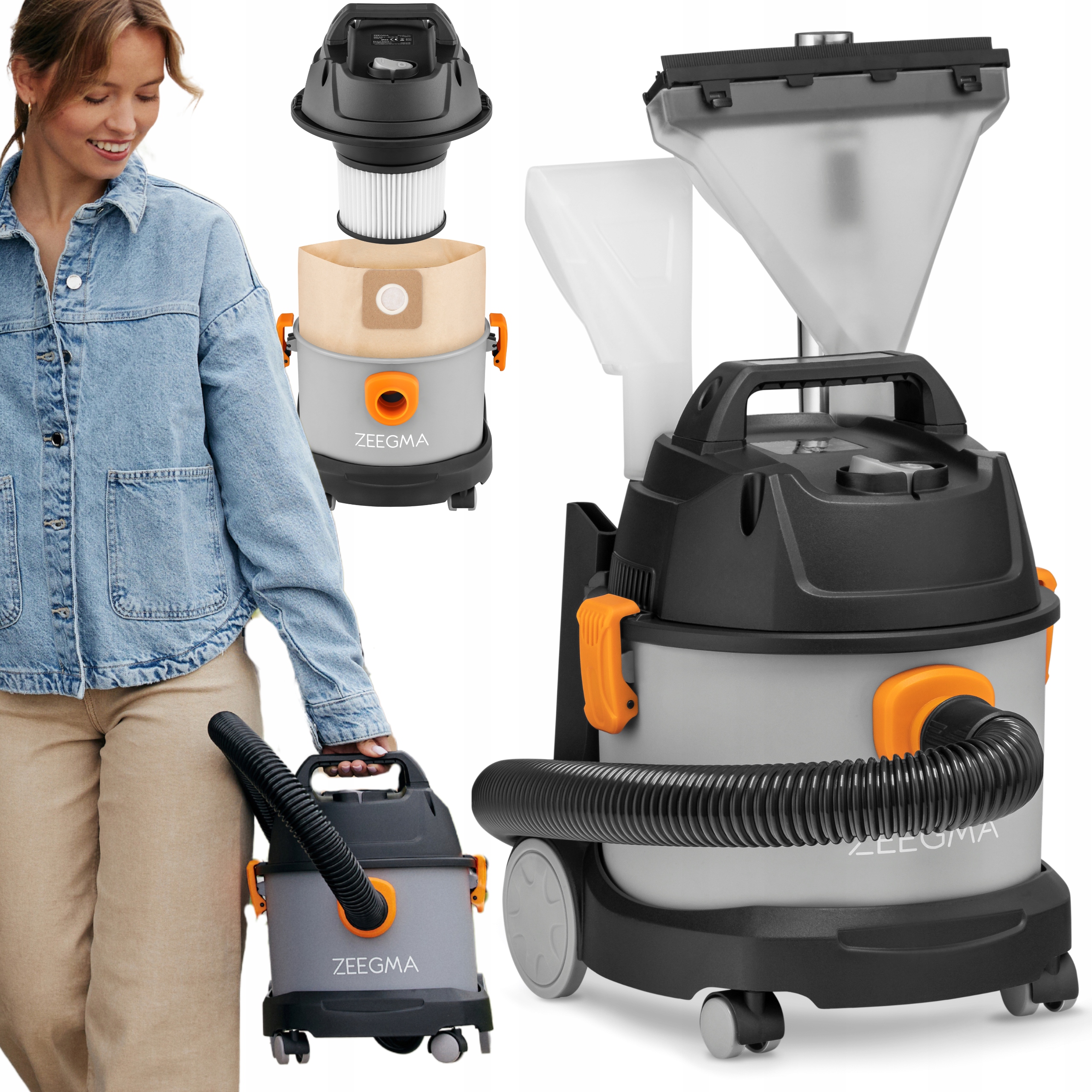 Odkurzacz Mały Mini Domowy Przemysłowy 2W1 Mocny Zwrotny 3000W 3 Worki