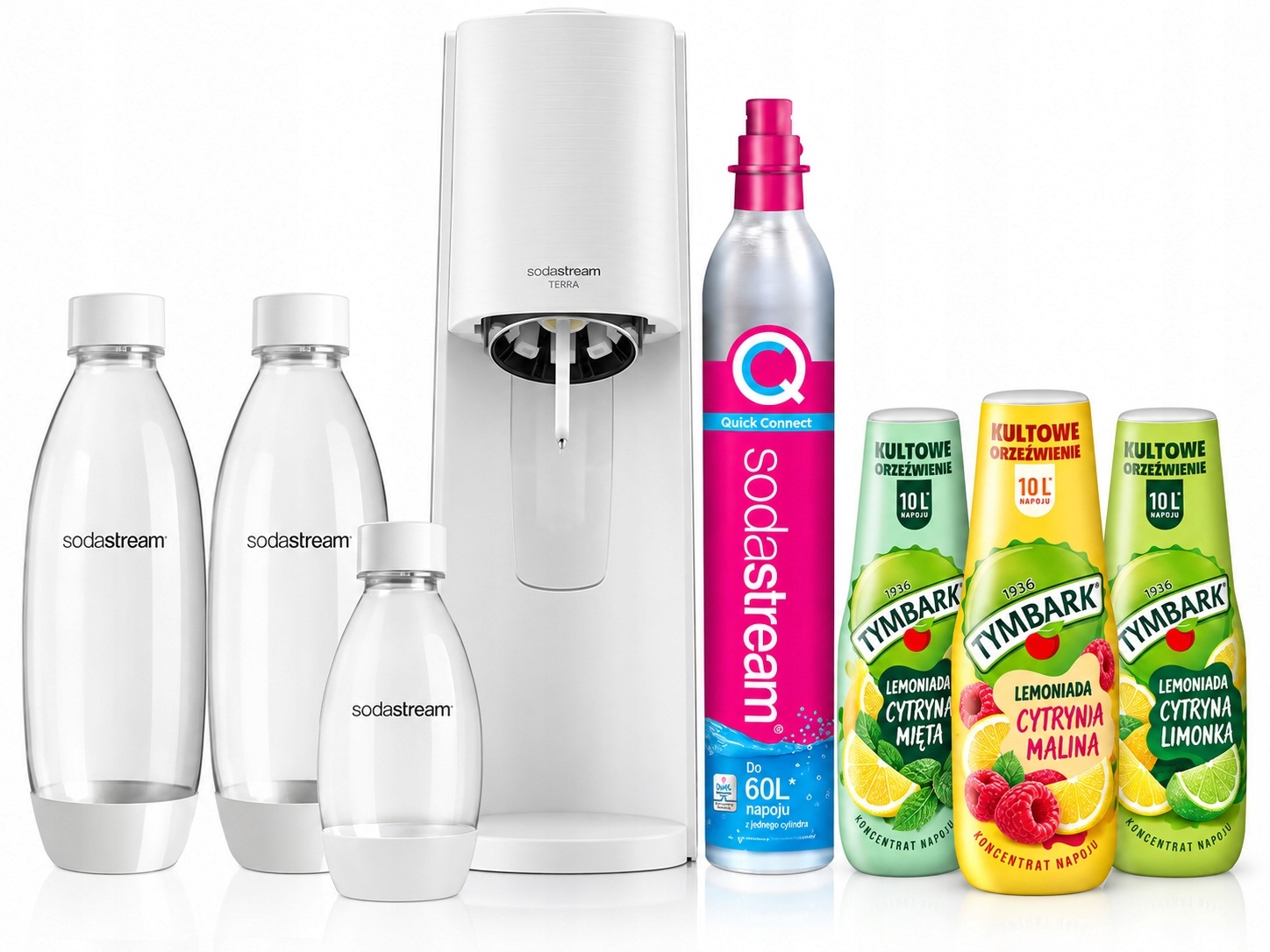 SodaStream Terra výrobník sody sada 3 lahví plyn 3 sirupy Bonus