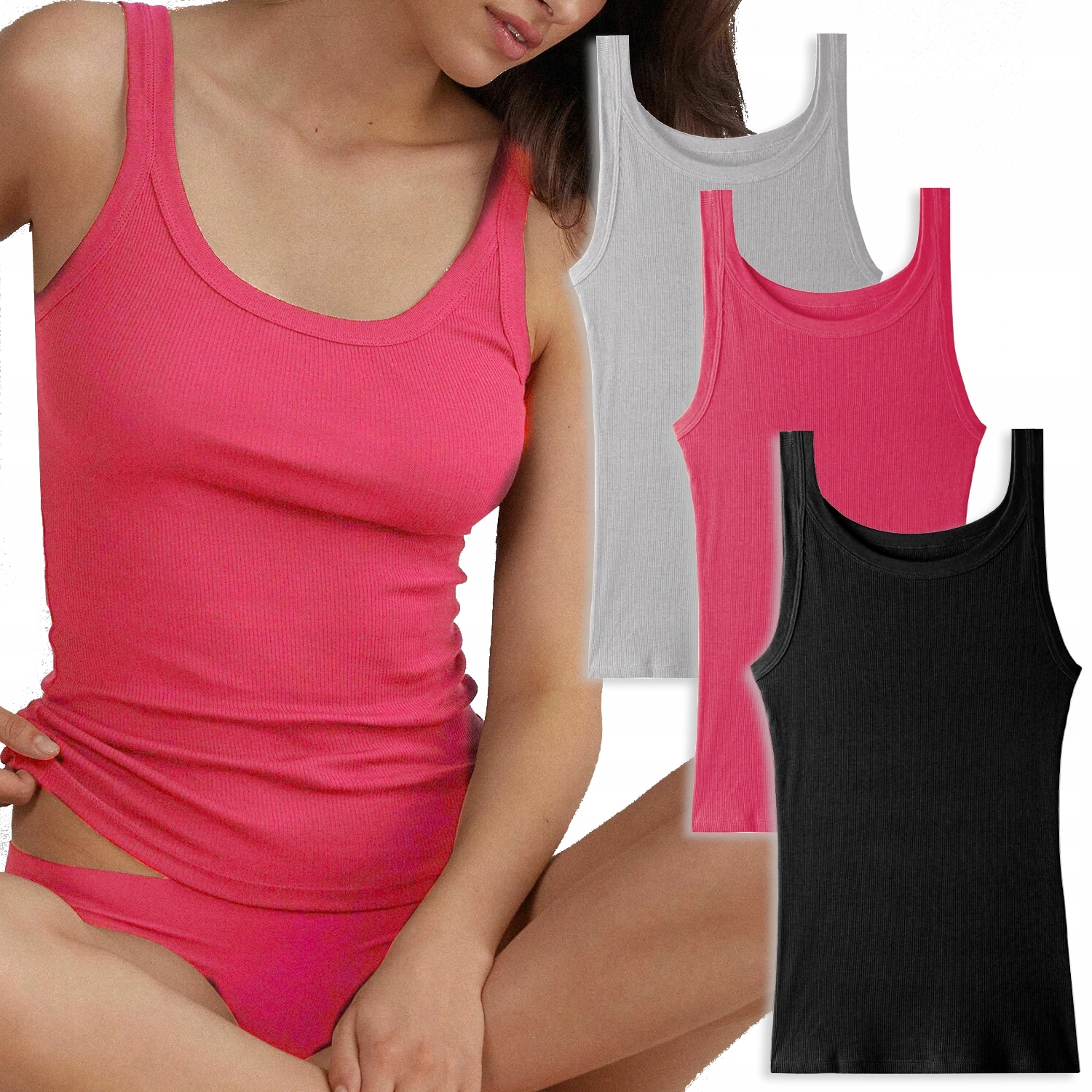 3x Bluzka bokserka Top Koszulka elastyczna prążkowany materiał 2XL