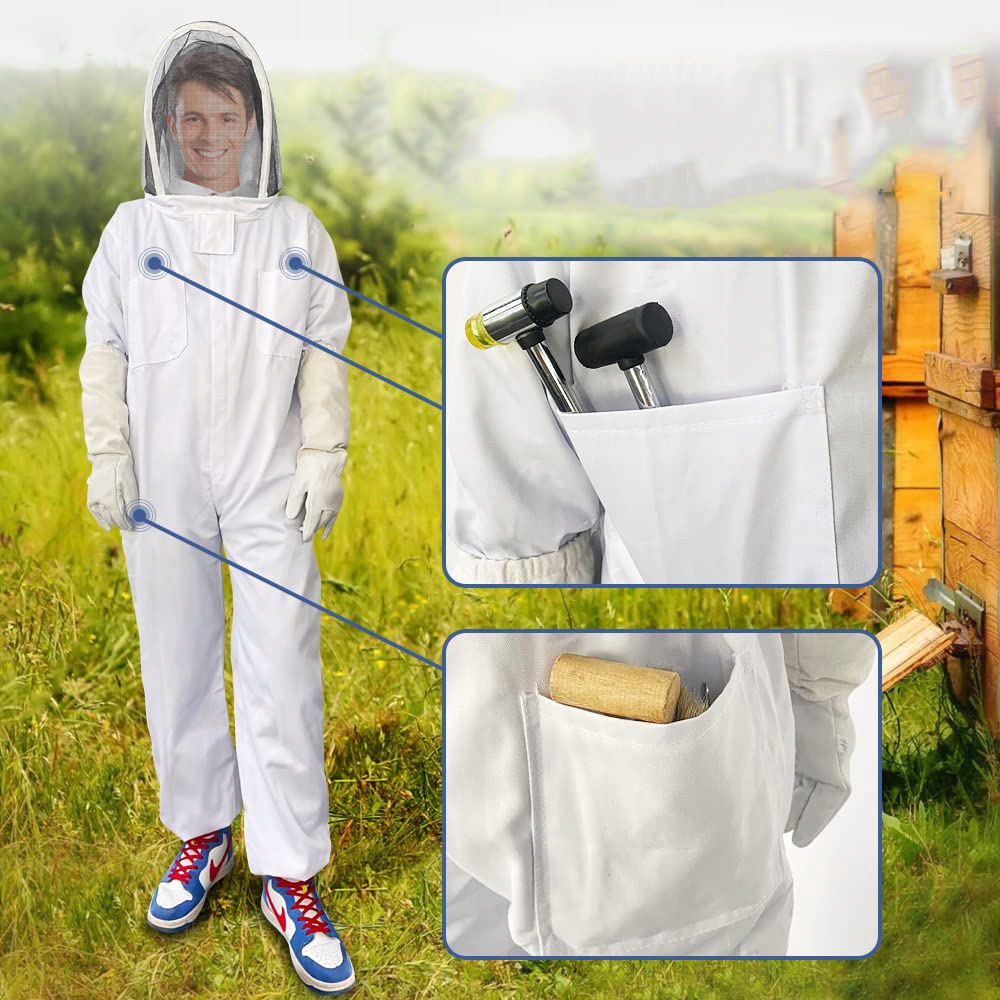 KOMBINEZON PSZCZELARSKI BLUZA PSZCZELARSKA XL Z KAPELUSZ + XXL RĘKAWICE Rozmiar XL