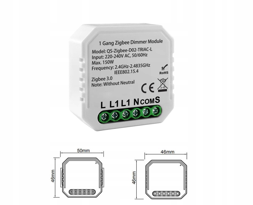 Moduł MINI ŚCIEMNIACZ Światła 1 obwód ZigBee TUYA Home Assistant #bez N EAN (GTIN) 5903819637229