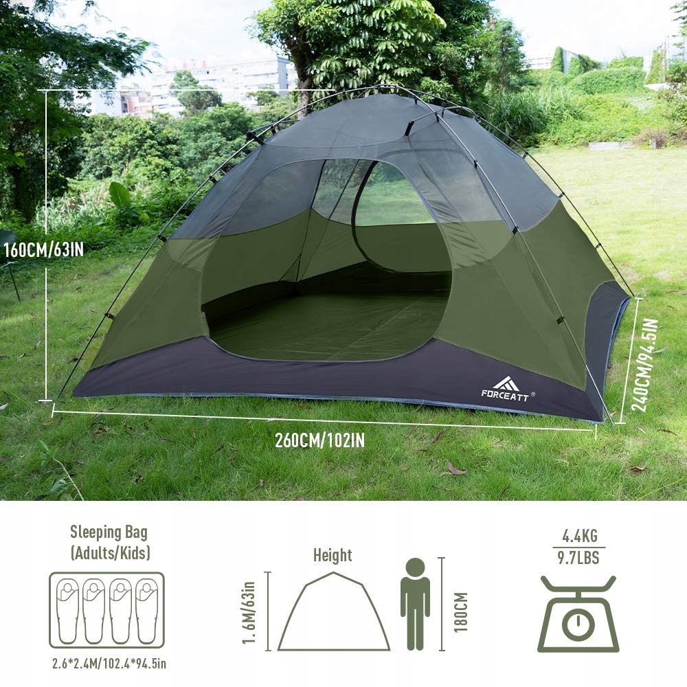 FORCEATT Namiot 4 Osobowy Wodoodporny Lekki Na Camping Trekking Outdoor — miniatura 2