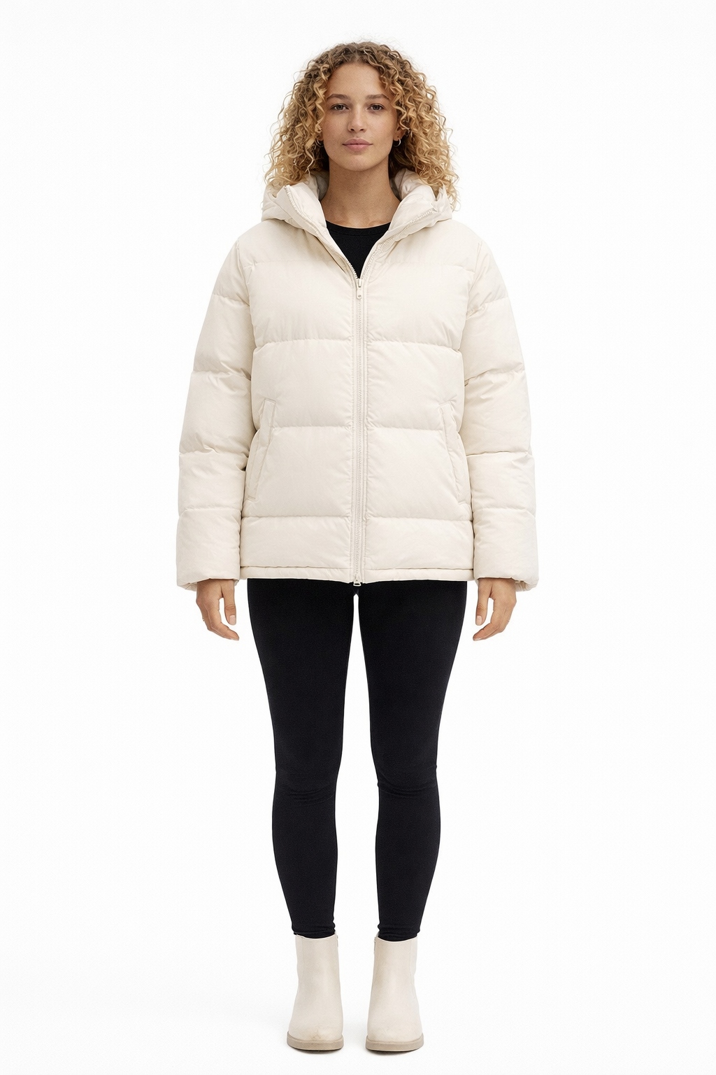 Krémová Prošívaná Bunda S Kapucí M 1I3A