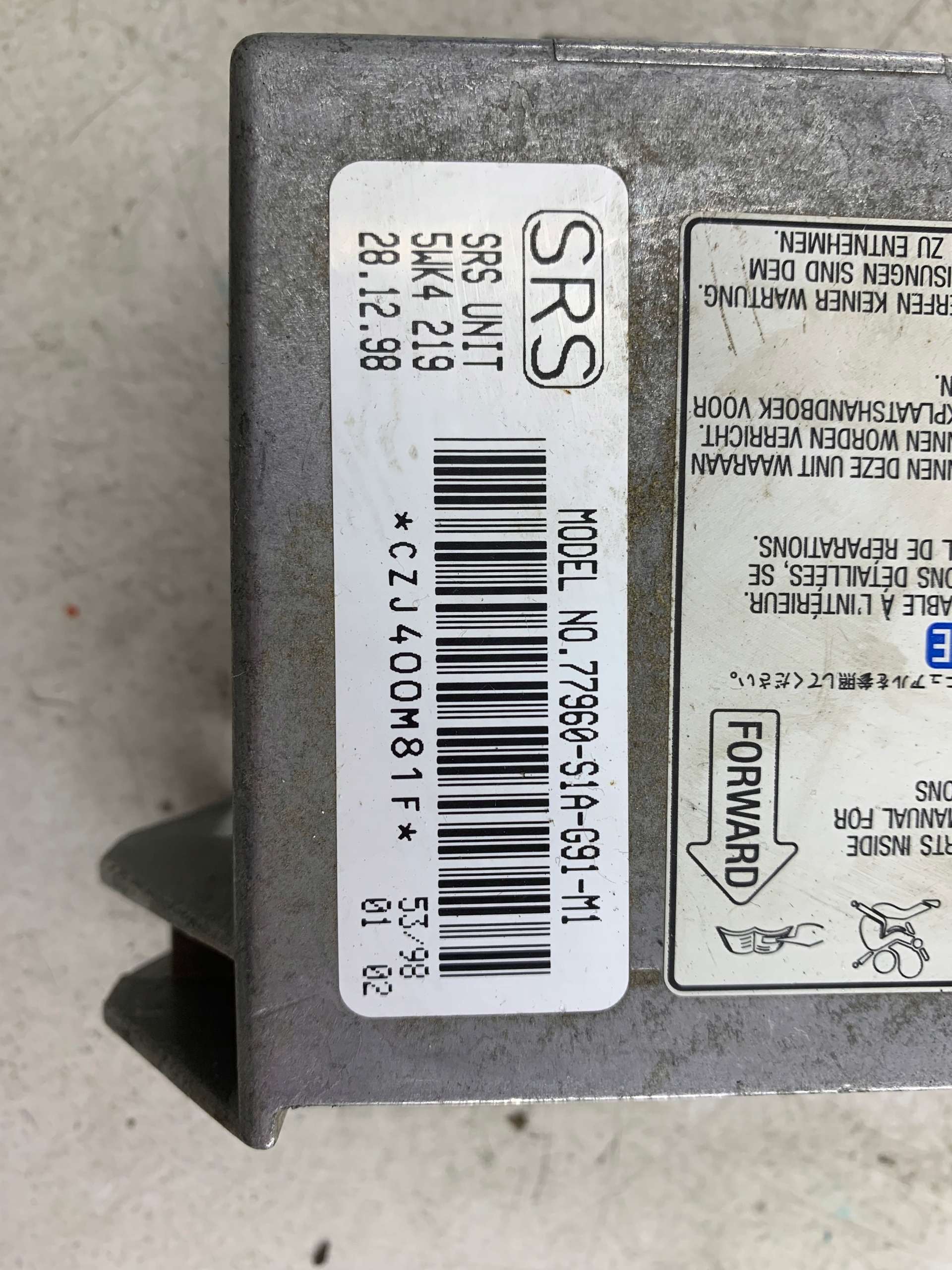 HONDA ACCORD VI SENSOR modulo airbag aria 77960-S1A-G91-M1