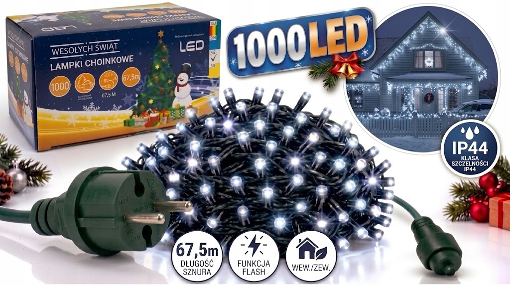 Vánoční Lampy 1000 Led 67,5 M Studená Bílá Venkovní Flash Efekt