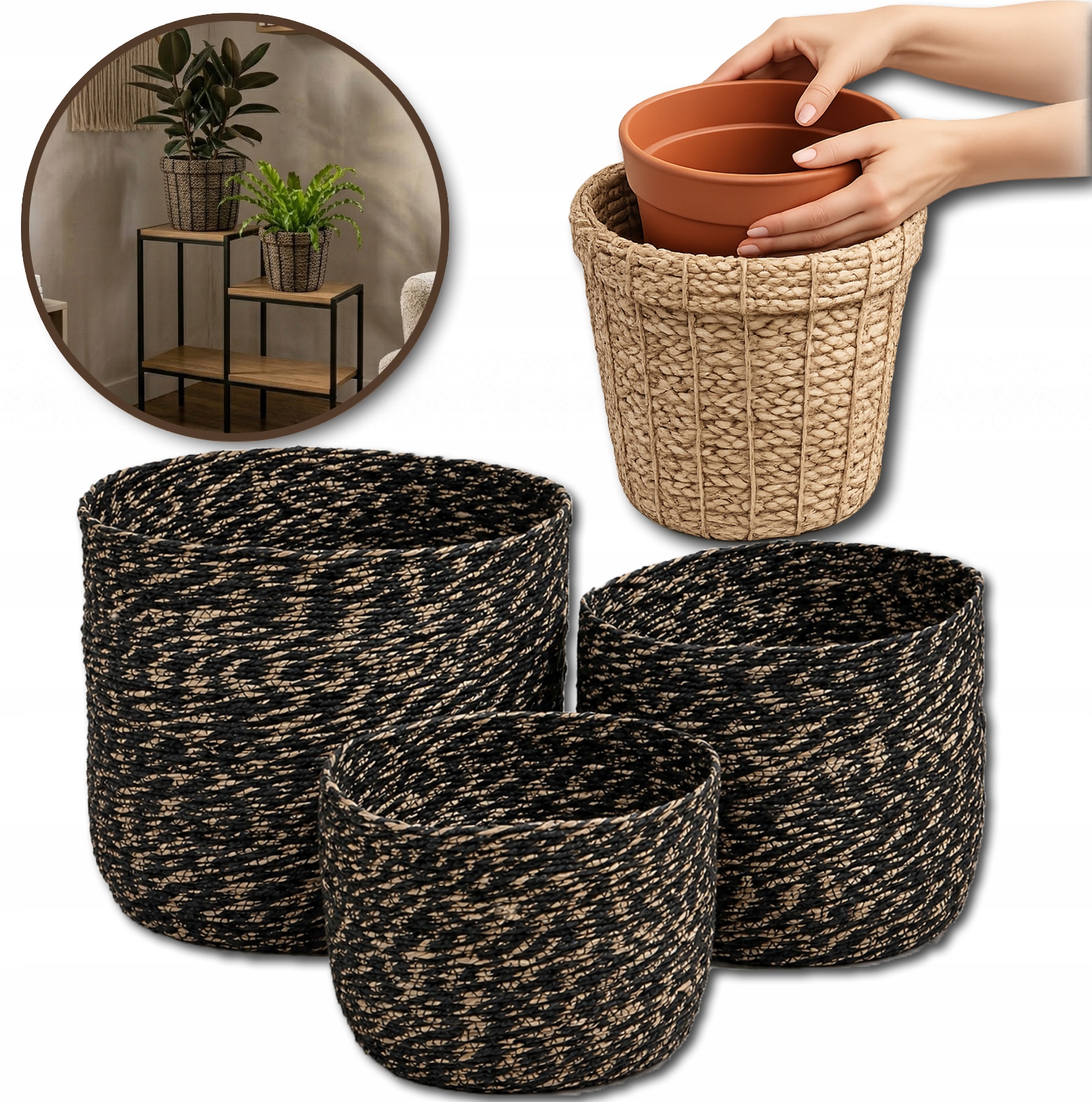 3x Květináč Kryt Na Květináč Květináče Květiny Koš Pletený Obal XL