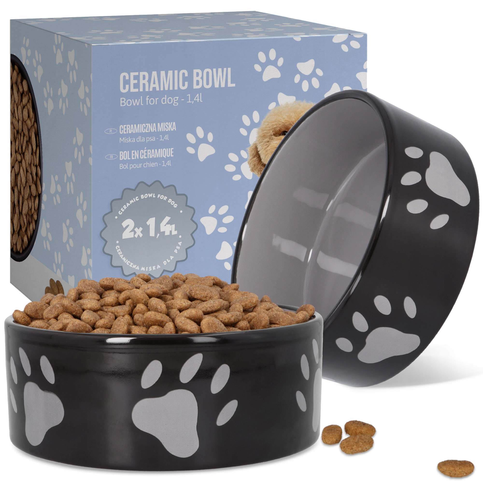 Levně 2x Keramická Miska Psa 1,4 Velká Dvojité Misky na vodu Stabilní krmivo Mocn 8K