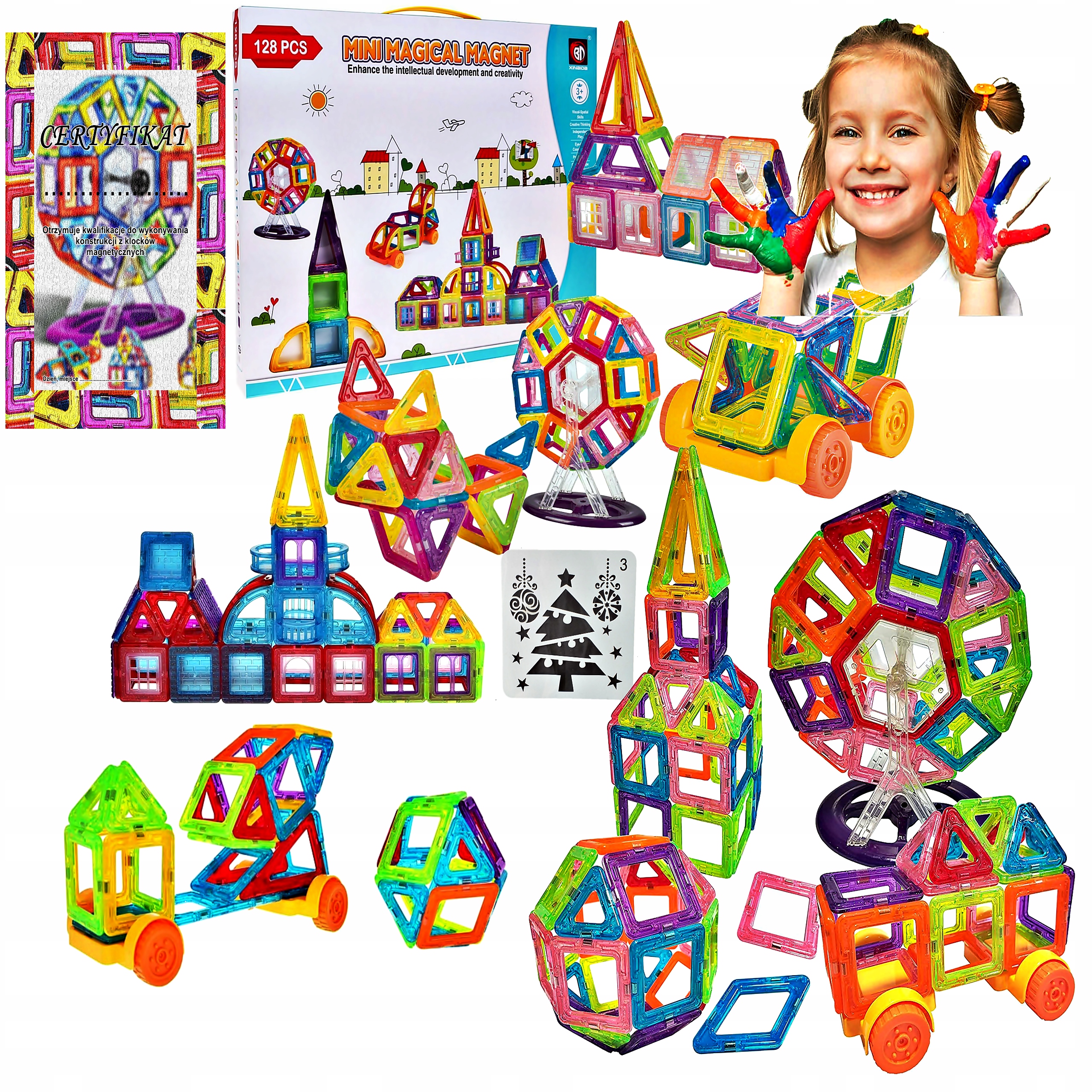 EDUKACYJNE KLOCKI MAGNETYCZNE 128 el GRATIS ..1