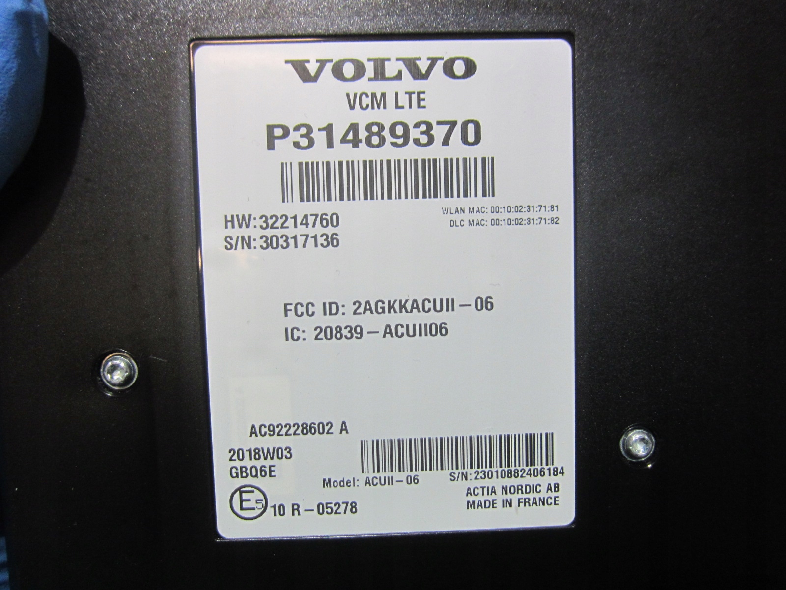 VOLVO XC40 XC 40 comfort control unit control unit LTE VCM 31489370 18R