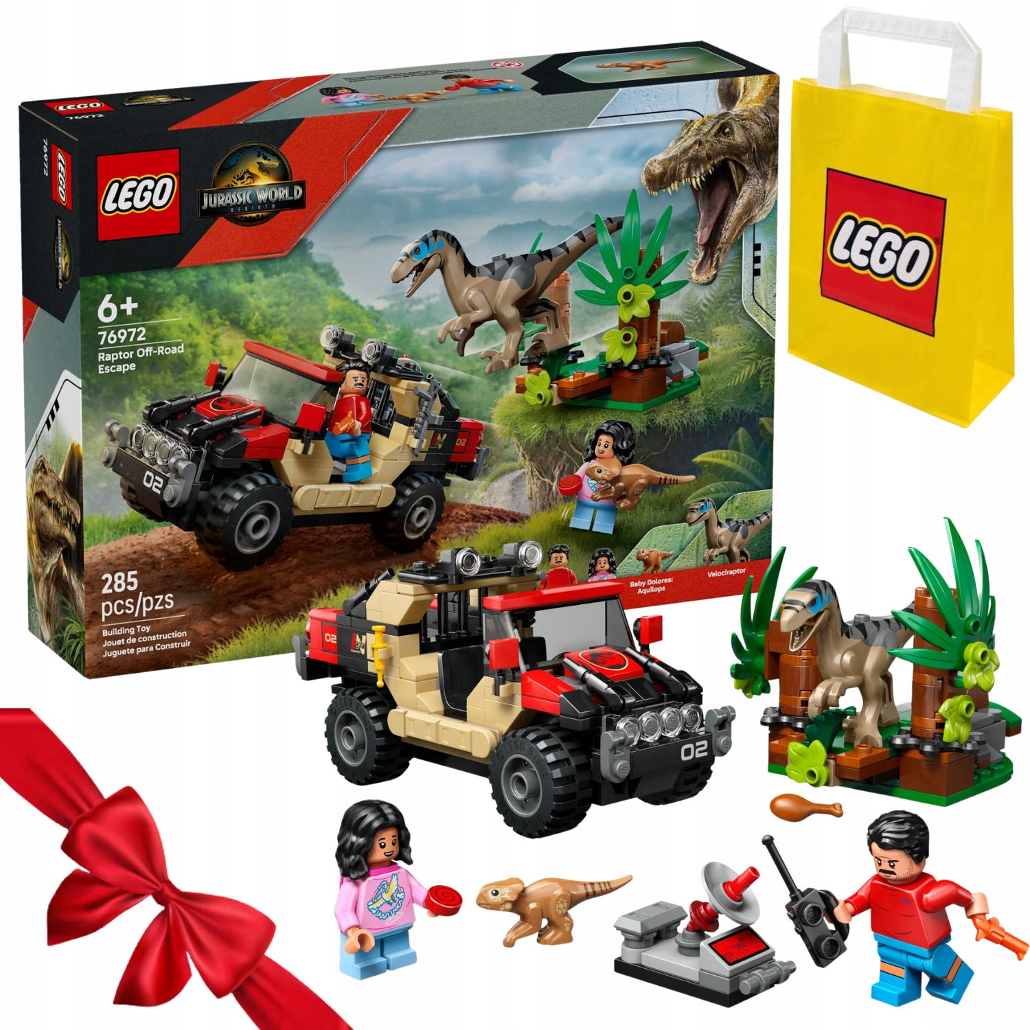 Zestaw Klocków Lego Jurassic World 76972 Ucieczka Terenówką Przed Raptorem