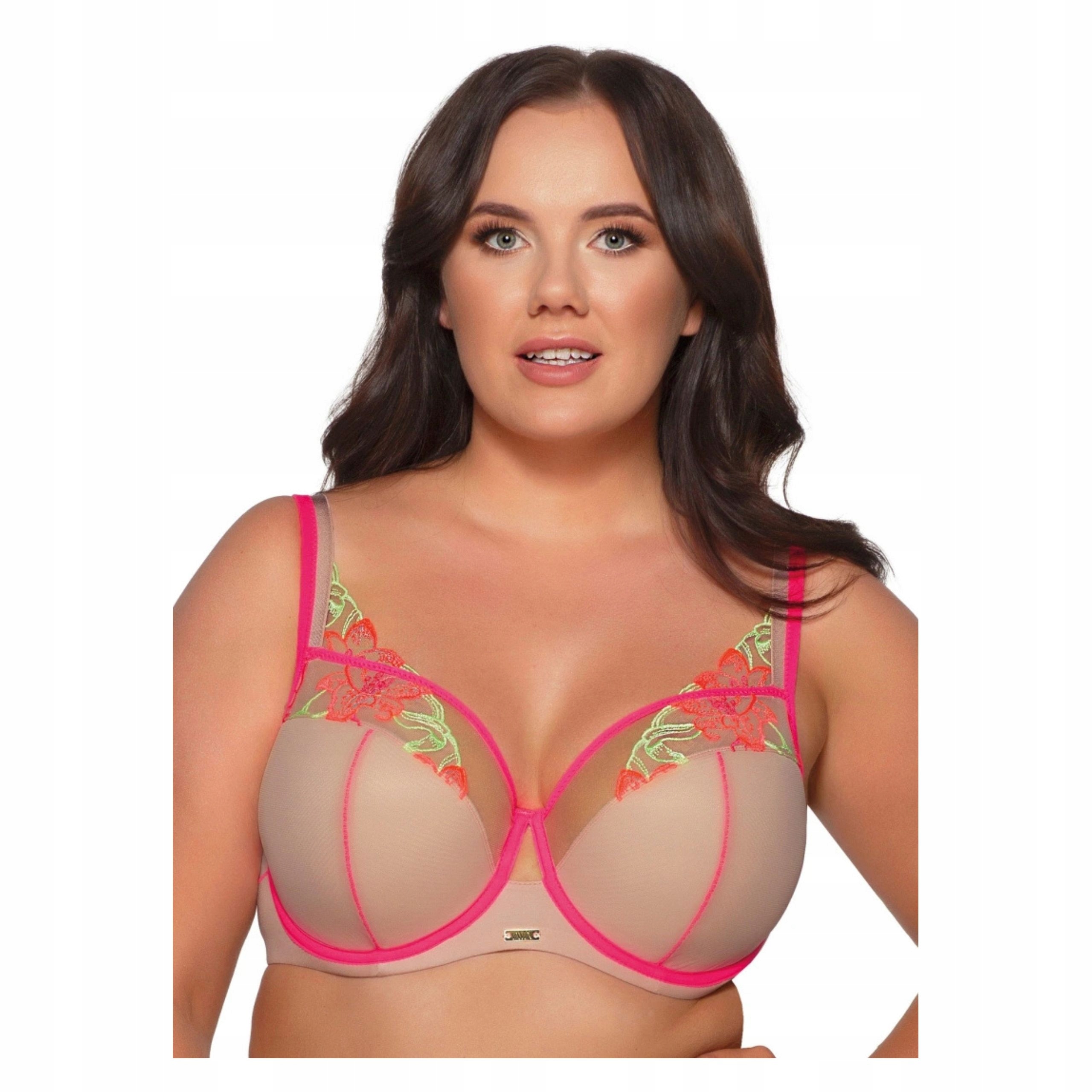 Podprsenka 100B polovyztužená podprsenka semi soft sexy béžová růžová fluo Ava